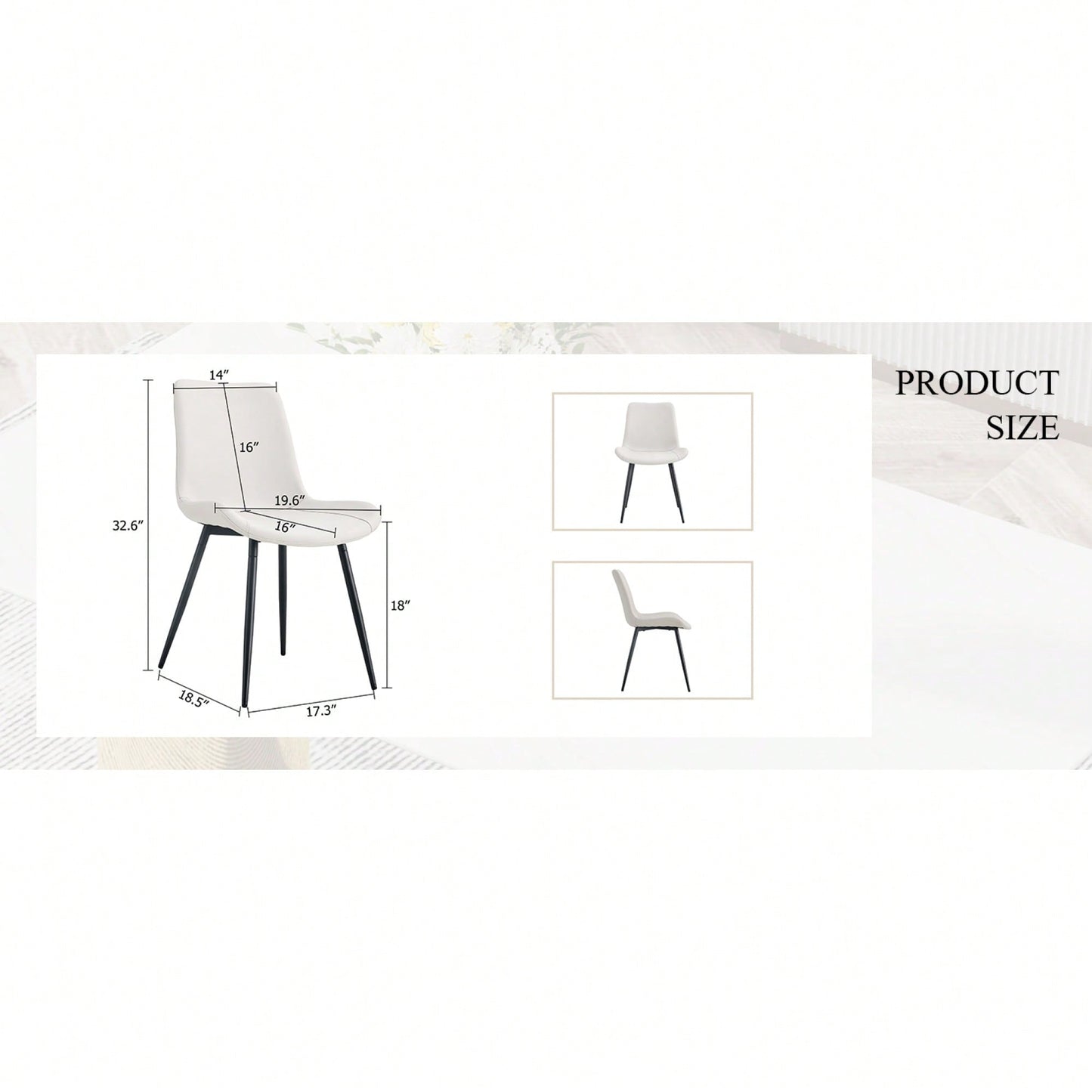 Curved Cushion White Faux Leather Dining Chairs with Black Metal Legs Set of 4 for Kitchen Restaurant Office