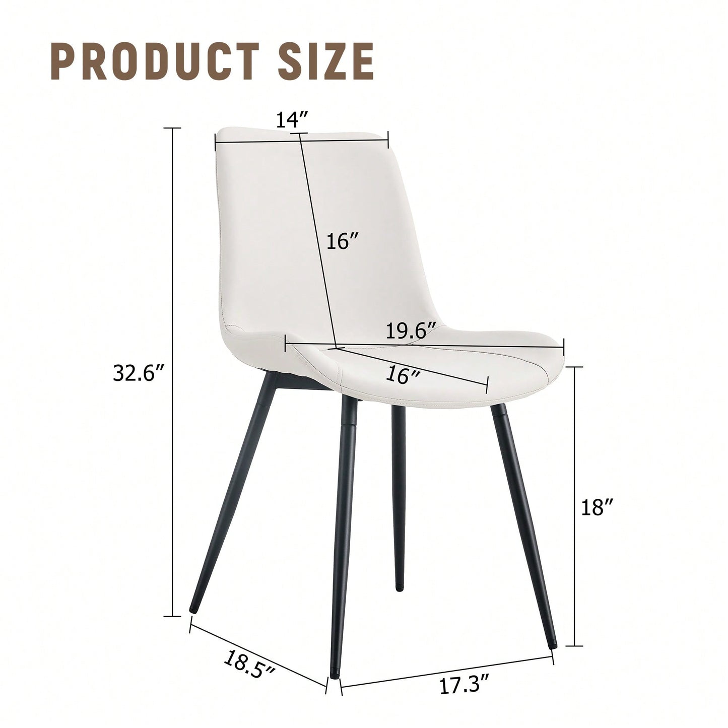 Curved Cushion White Faux Leather Dining Chairs with Black Metal Legs Set of 4 for Kitchen Restaurant Office