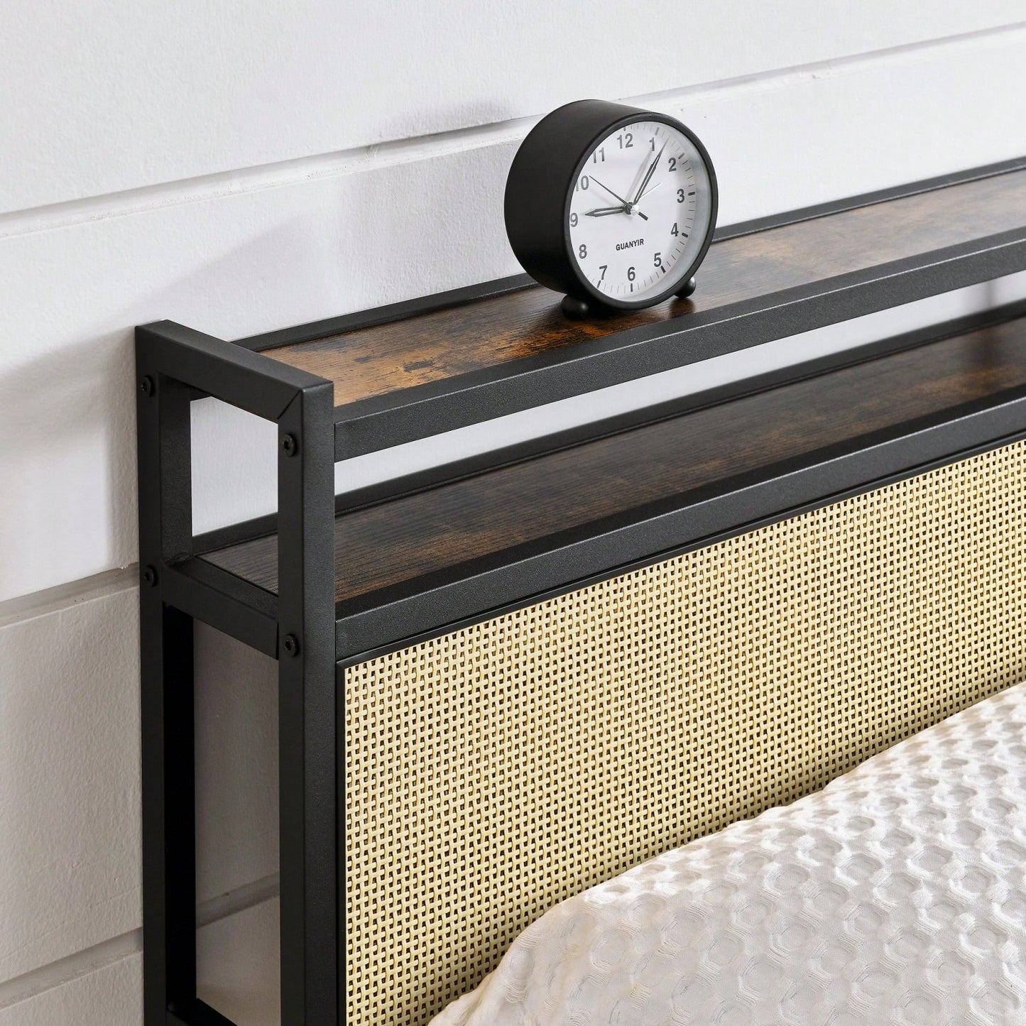 Stylish Wrought Iron Bed Frame With USB Charging Port And Lamp, Durable Metal Platform Bed For Twin Full Double Size