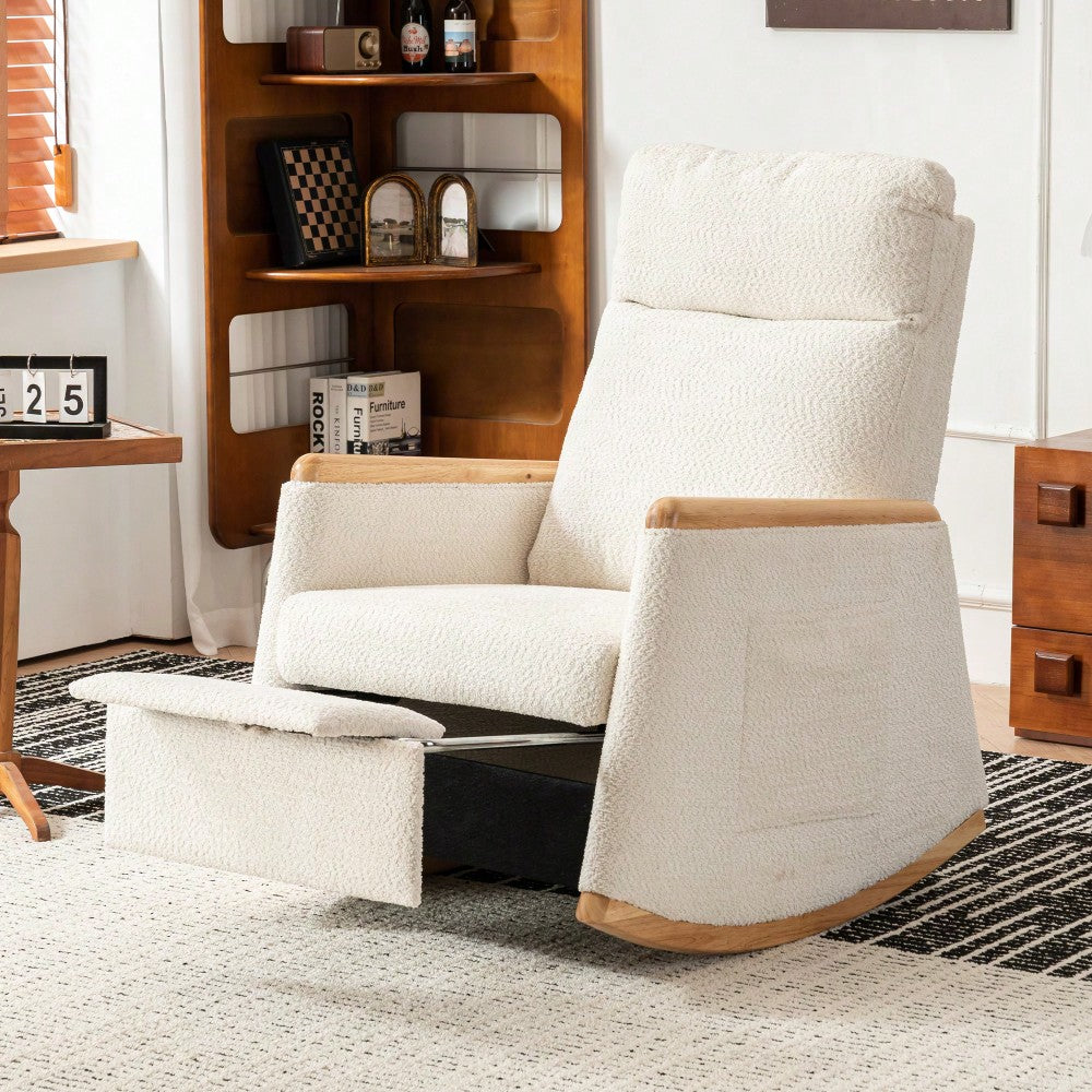 Comfortable High Back Upholstered Rocking Chair With Footrest And Side Pocket For Living Room Nursery Bedroom