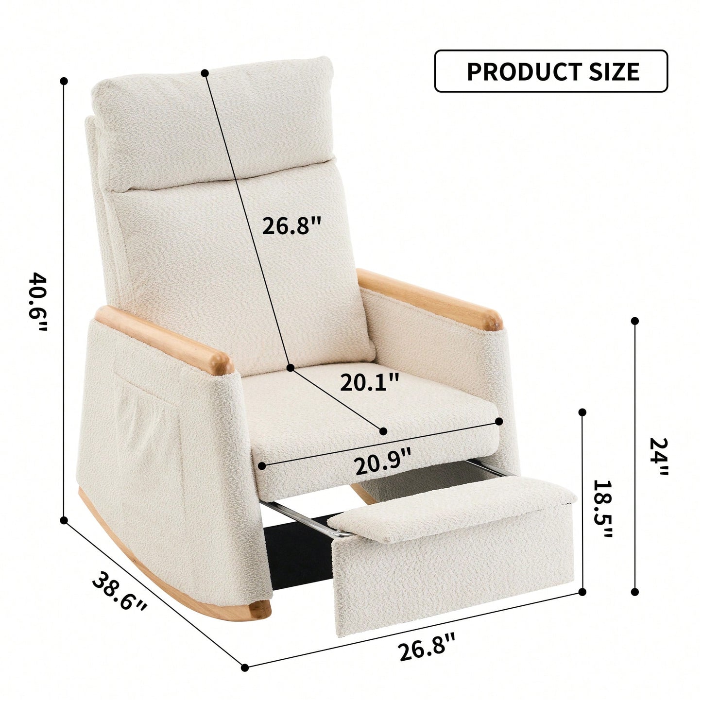 Comfortable High Back Upholstered Rocking Chair With Footrest And Side Pocket For Living Room Nursery Bedroom