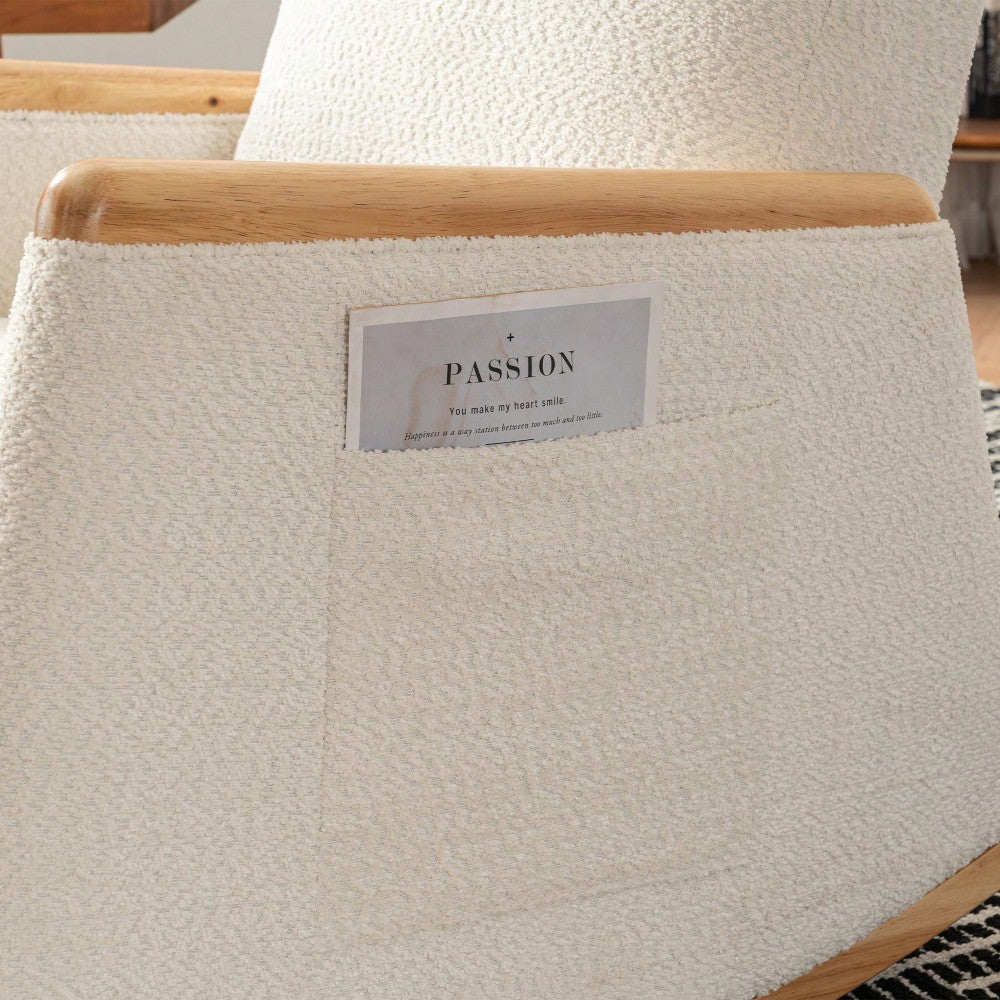 Comfortable High Back Upholstered Rocking Chair With Footrest And Side Pocket For Living Room Nursery Bedroom