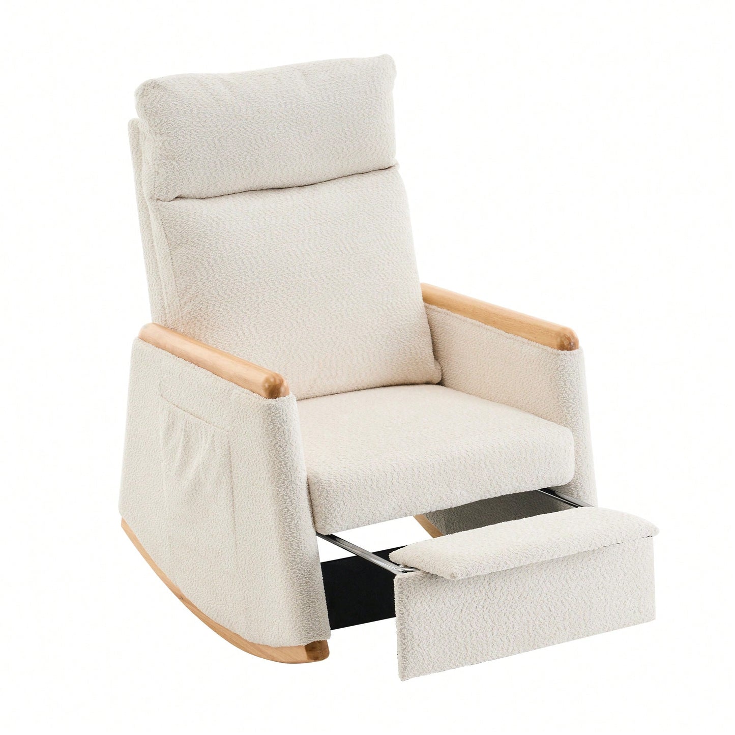 Comfortable High Back Upholstered Rocking Chair With Footrest And Side Pocket For Living Room Nursery Bedroom