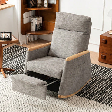 Comfortable High Back Upholstered Rocking Chair With Footrest And Side Pocket For Living Room Nursery Bedroom