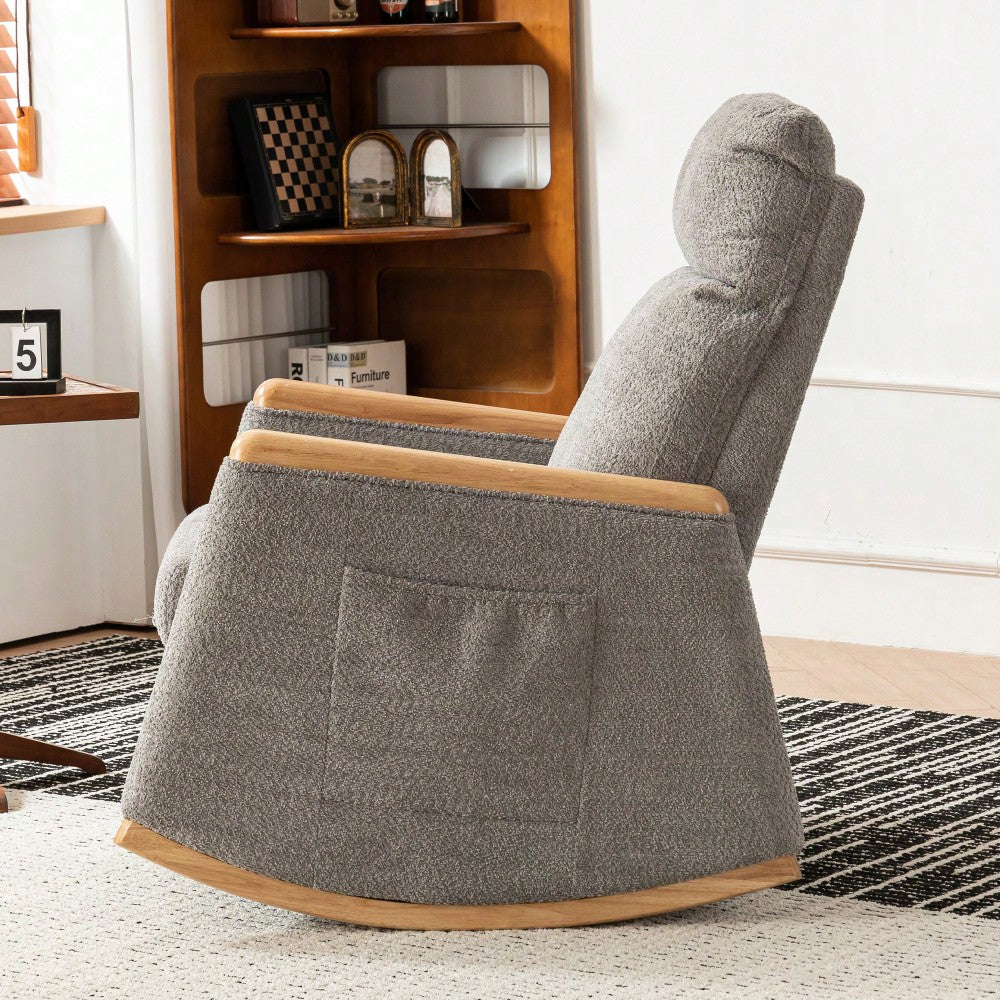 Comfortable High Back Upholstered Rocking Chair With Footrest And Side Pocket For Living Room Nursery Bedroom