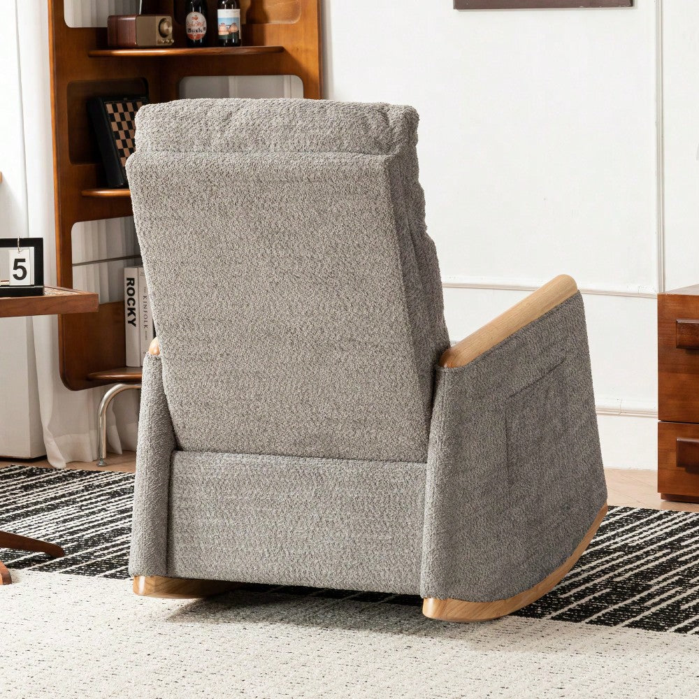 Comfortable High Back Upholstered Rocking Chair With Footrest And Side Pocket For Living Room Nursery Bedroom