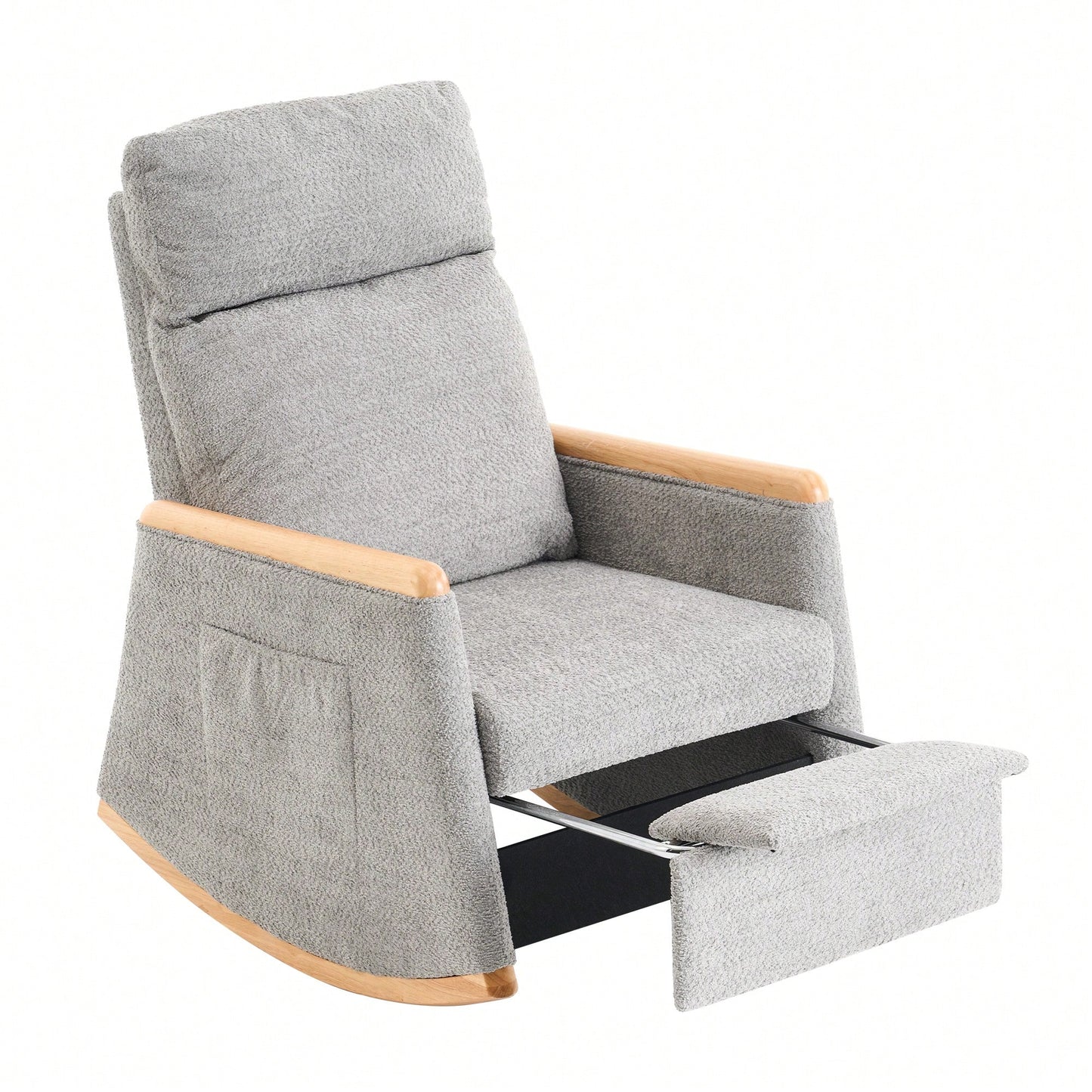 Comfortable High Back Upholstered Rocking Chair With Footrest And Side Pocket For Living Room Nursery Bedroom