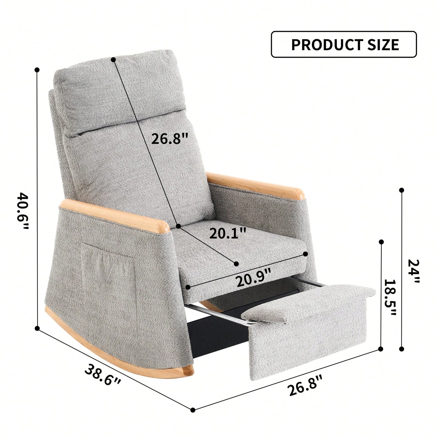 Comfortable High Back Upholstered Rocking Chair With Footrest And Side Pocket For Living Room Nursery Bedroom