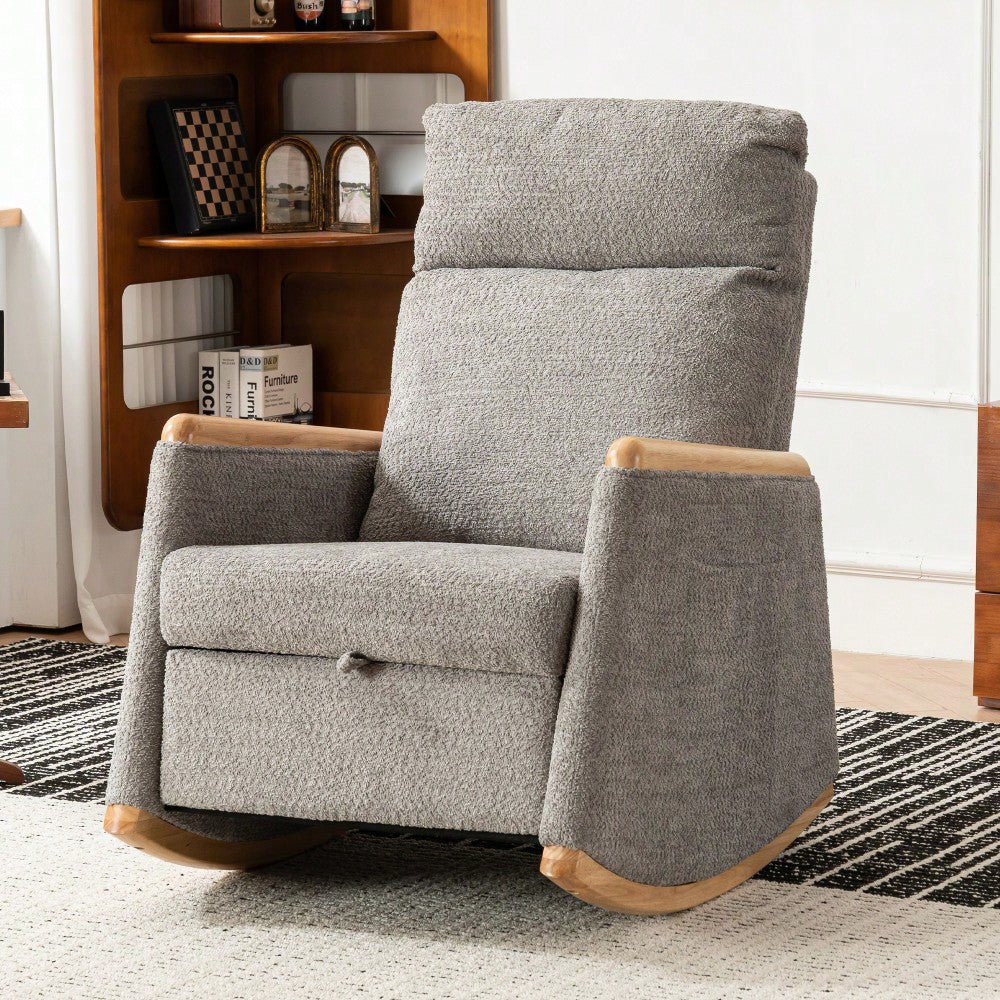 Comfortable High Back Upholstered Rocking Chair With Footrest And Side Pocket For Living Room Nursery Bedroom