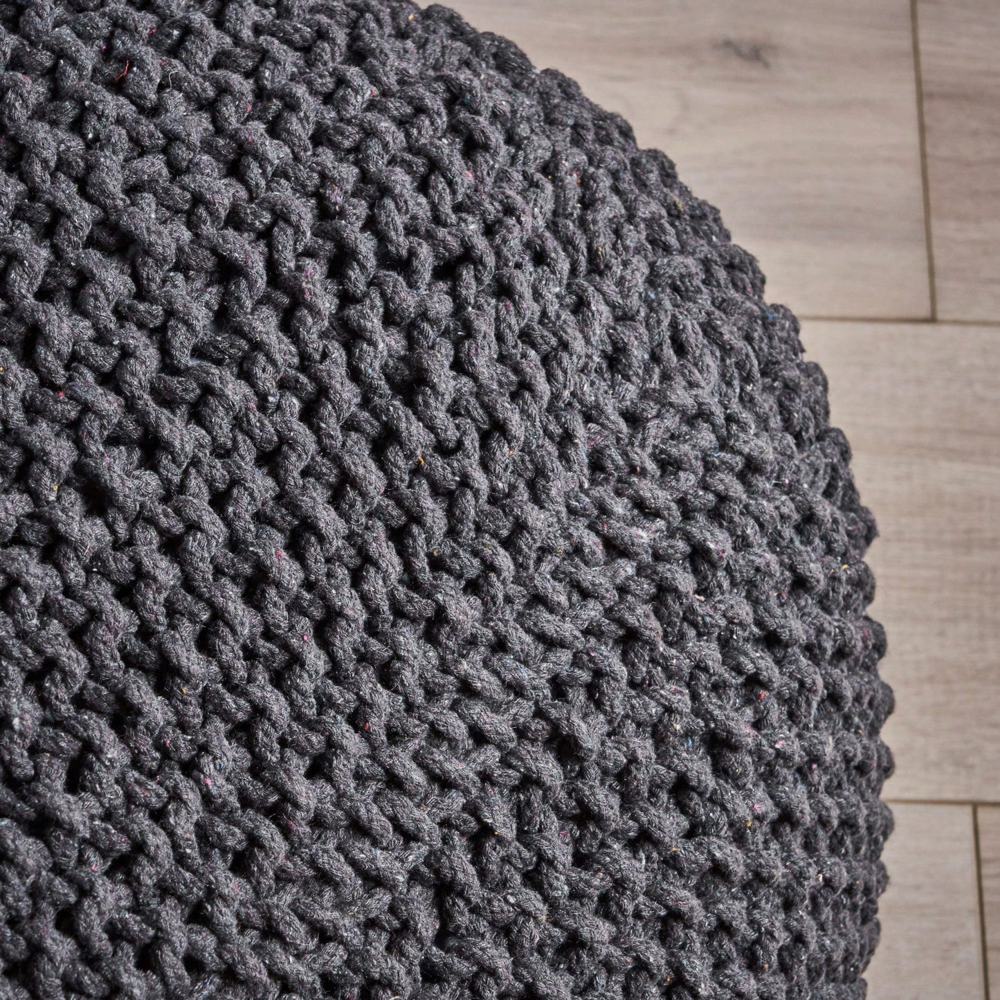 Knitted Cotton Square Pouf Cube Dark Grey 20x20x16 For Extra Seating Or Footrest