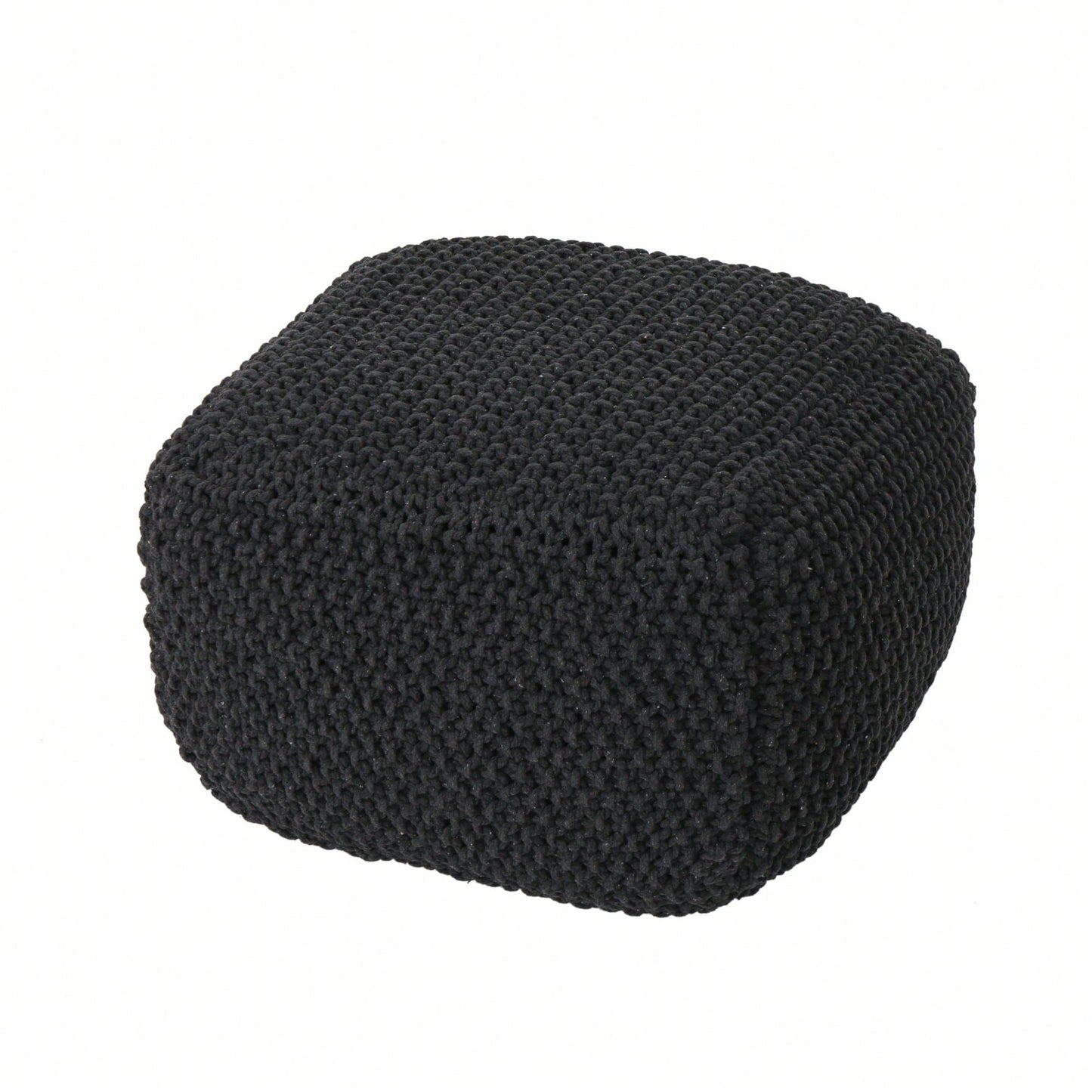 Knitted Cotton Square Pouf Cube Dark Grey 20x20x16 For Extra Seating Or Footrest
