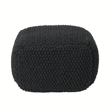 Knitted Cotton Square Pouf Cube Dark Grey 20x20x16 For Extra Seating Or Footrest