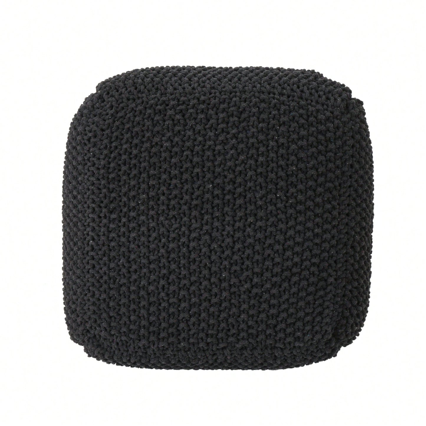 Knitted Cotton Square Pouf Cube Dark Grey 20x20x16 For Extra Seating Or Footrest