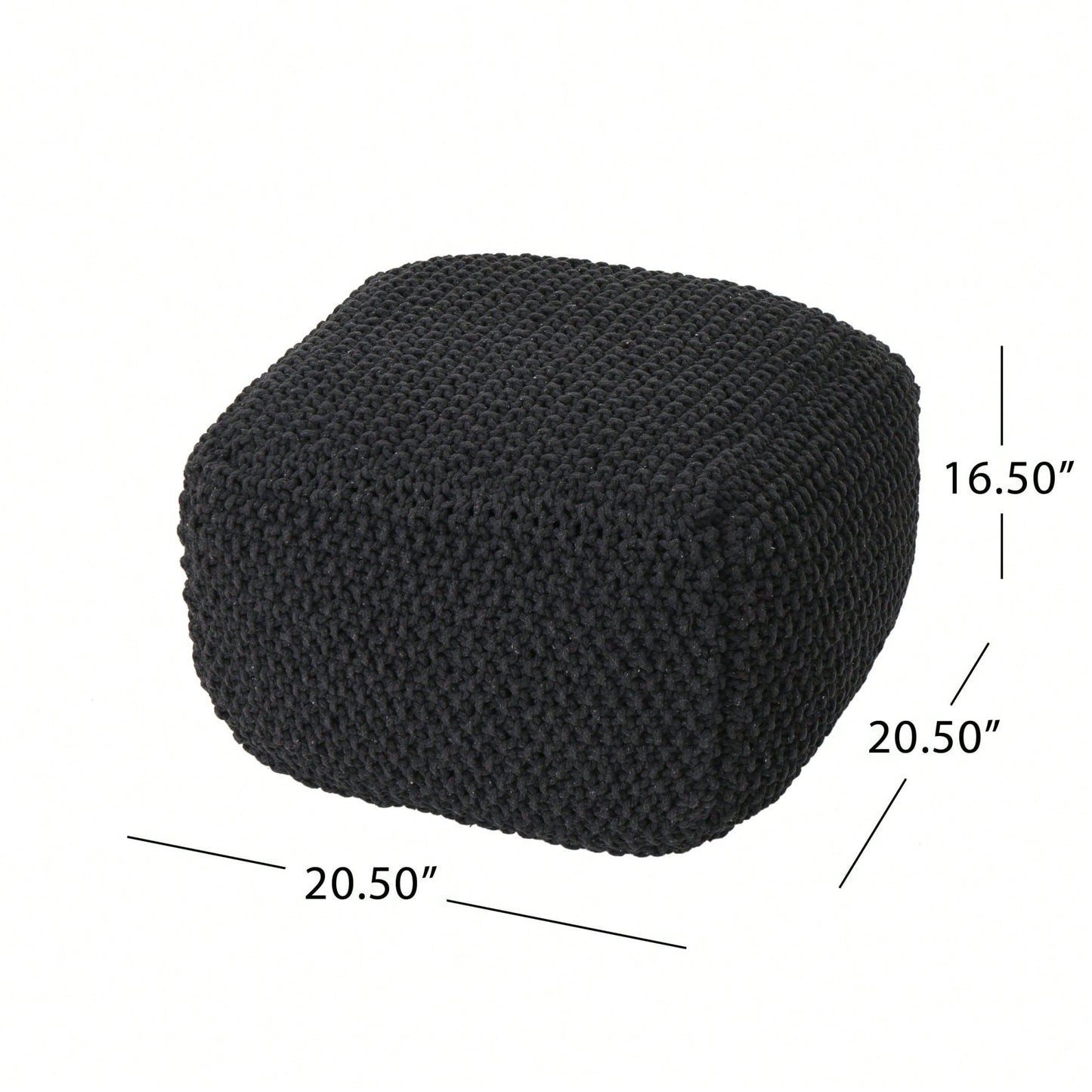 Knitted Cotton Square Pouf Cube Dark Grey 20x20x16 For Extra Seating Or Footrest