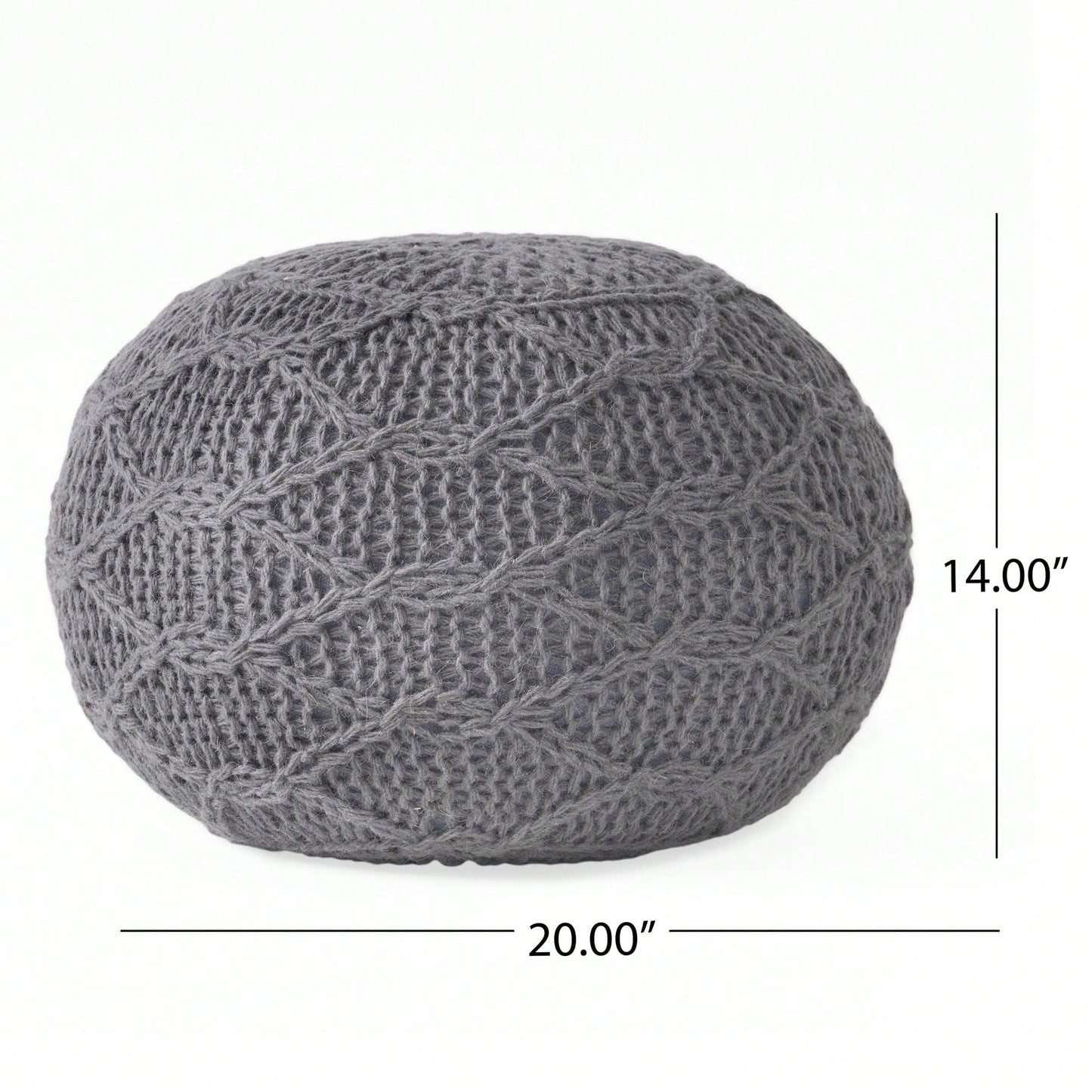 Modern Handcrafted Knitted Wool Round Pouf 20x20 For Cozy Home Decor
