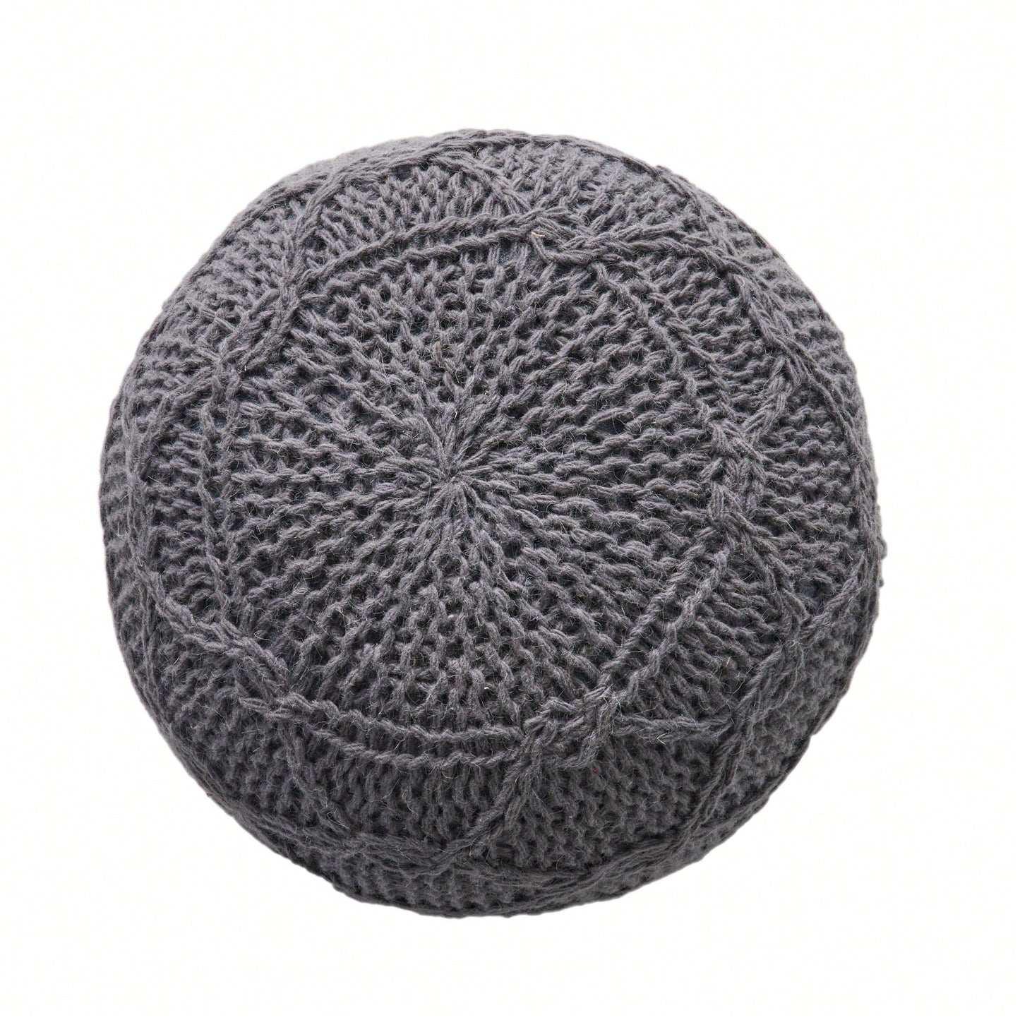 Modern Handcrafted Knitted Wool Round Pouf 20x20 For Cozy Home Decor