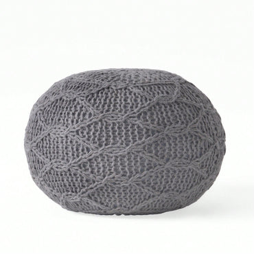 Modern Handcrafted Knitted Wool Round Pouf 20x20 For Cozy Home Decor