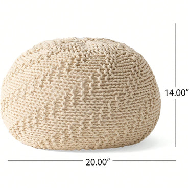 Modern Knit Pouf For Cozy Home Decor In Multiple Colors - 20" Round Soft Fabric Accent Seat