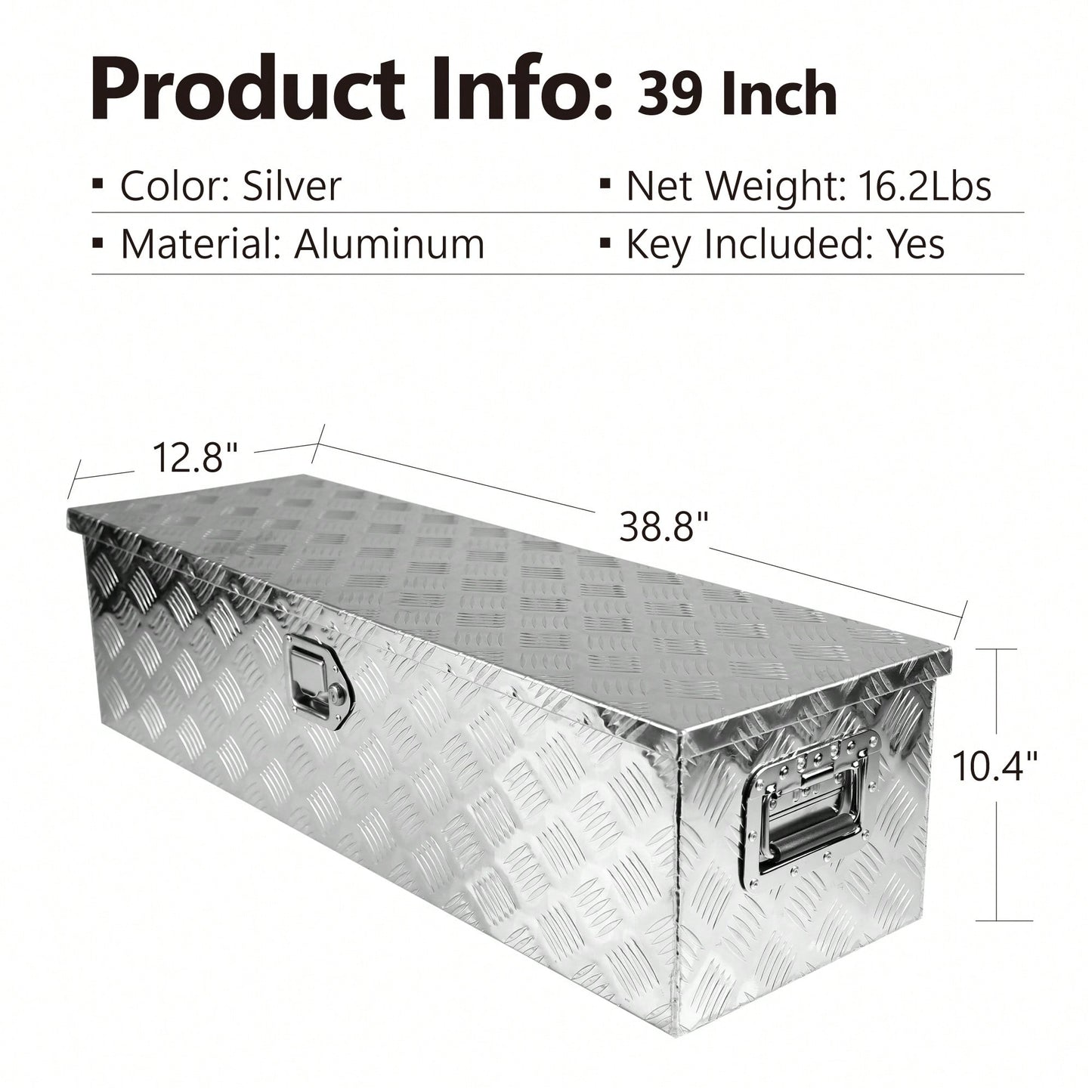 39 Inch Lightweight Aluminum Truck Tool Box with Gas Strut Lock Weather-Resistant Design for Trailers and Pickups