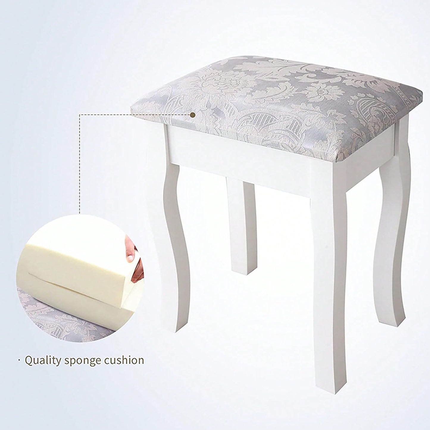 Elegant White Vanity Table Set With 4 Drawers, Cushioned Stool And 360° Oval Mirror For Makeup And Dressing