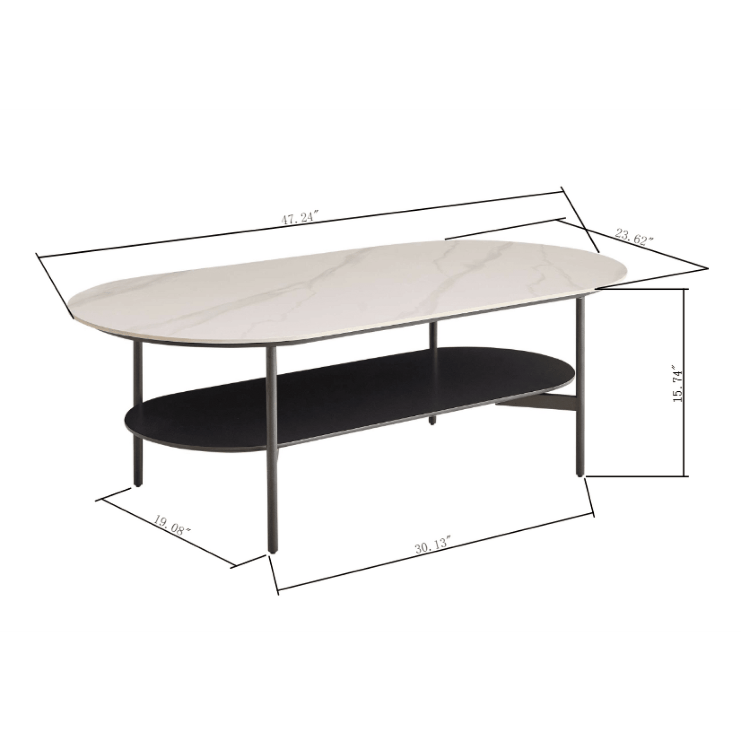 Elegant Ceramic Coffee Table With Walnut Finish Bottom Shelf And Metal Frame For Living Room And Office, Modern Design, Easy Assembly