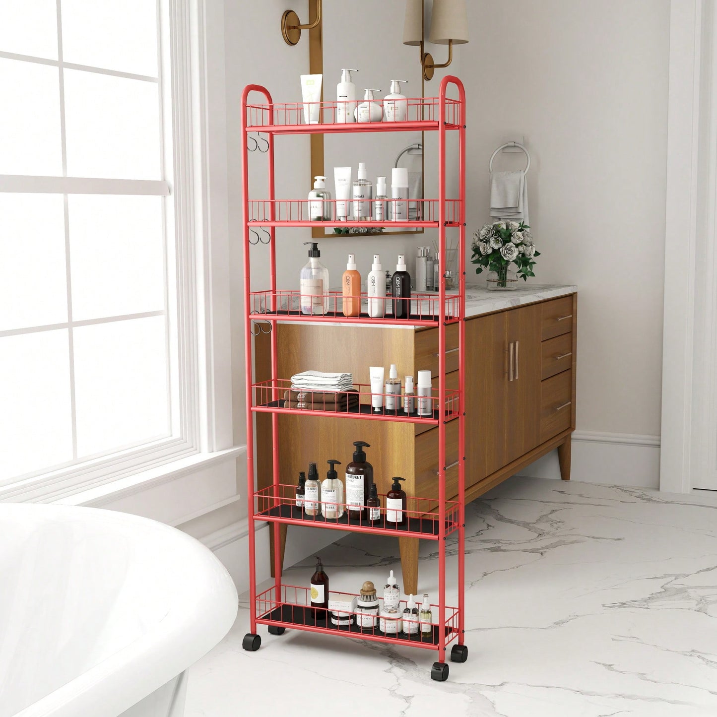 6-Tier Slim Rolling Storage Cart With Wheels For Kitchen Bathroom Laundry Utility Narrow Spaces