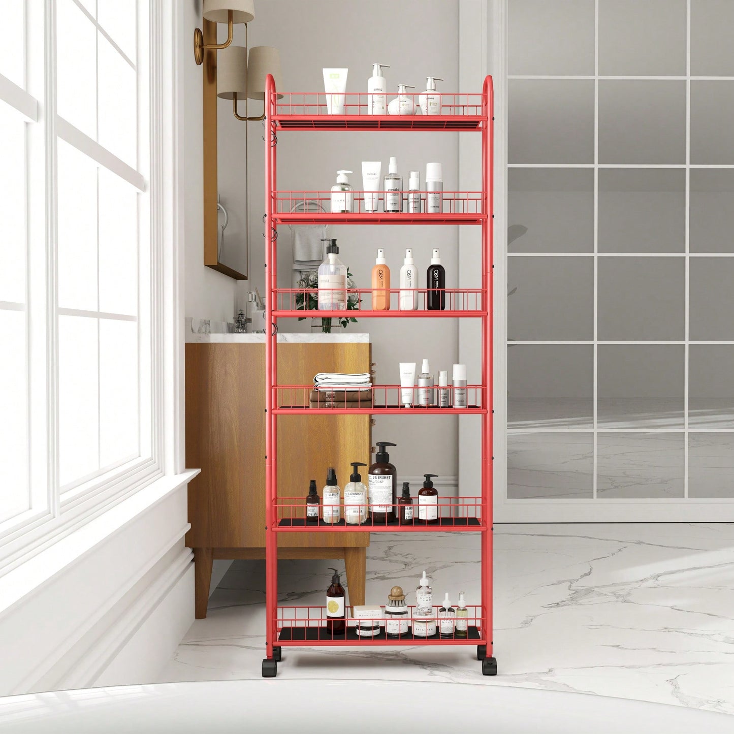 6-Tier Slim Rolling Storage Cart With Wheels For Kitchen Bathroom Laundry Utility Narrow Spaces