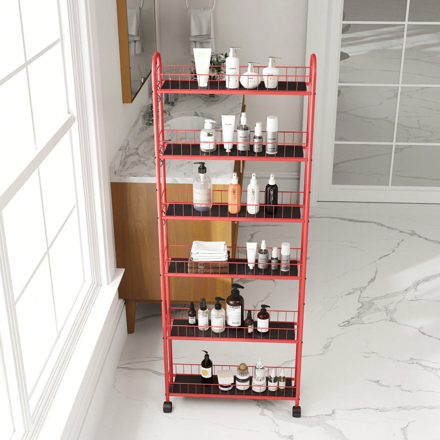6-Tier Slim Rolling Storage Cart With Wheels For Kitchen Bathroom Laundry Utility Narrow Spaces