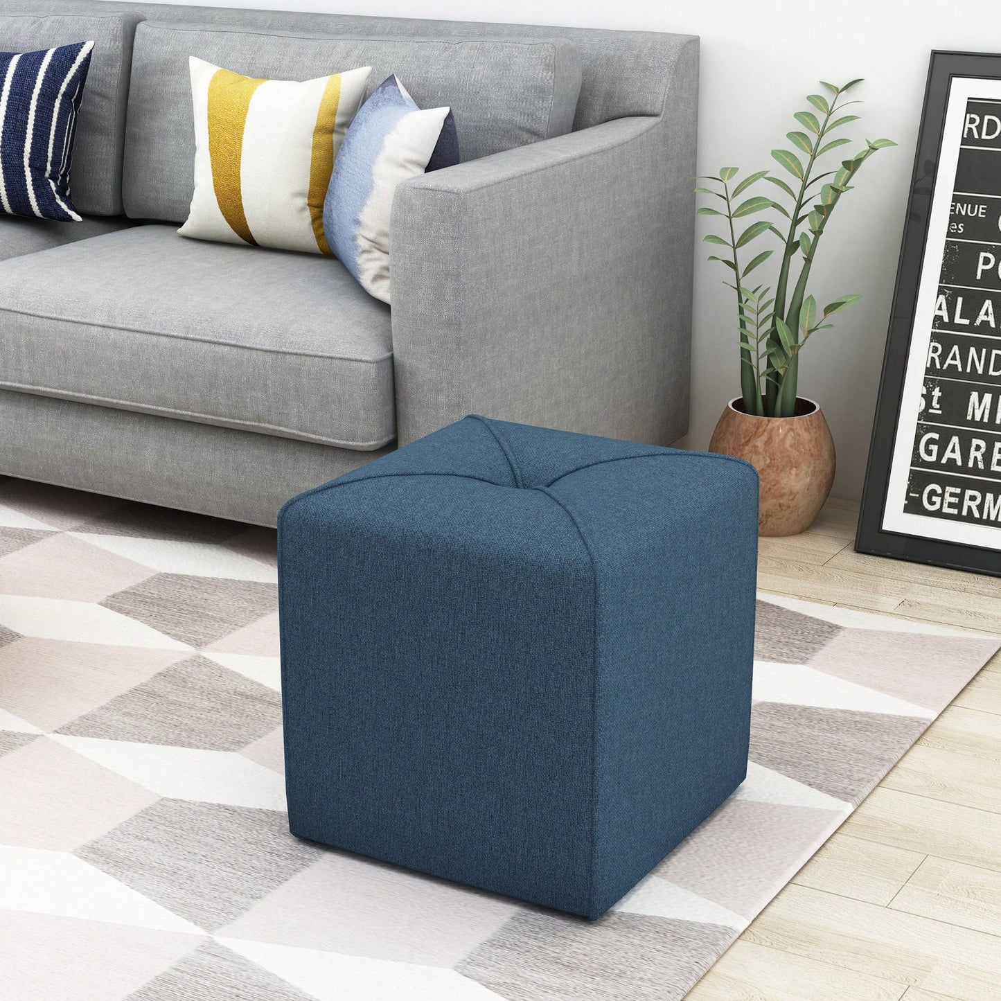 Versatile Square Cassella Cube Ottoman For Extra Seating And Footrest In Living Room Or Playroom