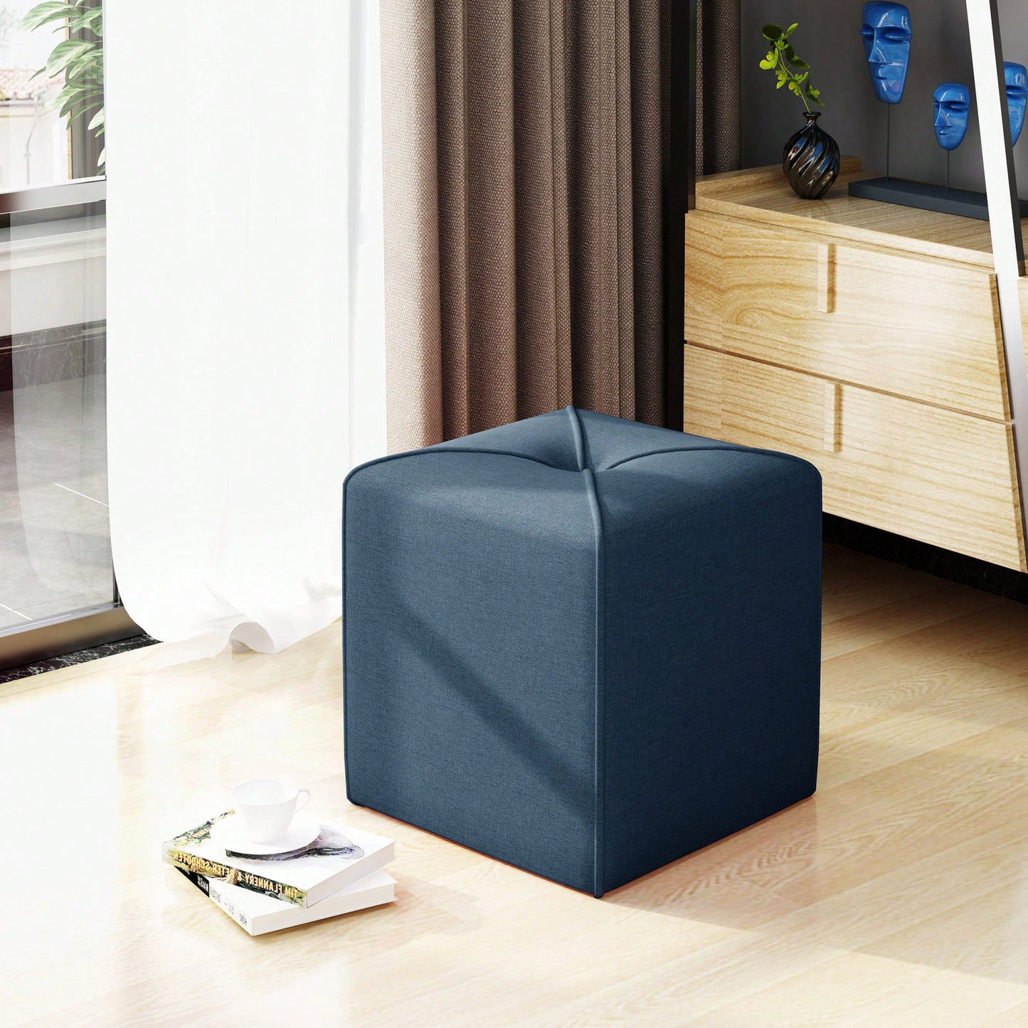 Versatile Square Cassella Cube Ottoman For Extra Seating And Footrest In Living Room Or Playroom