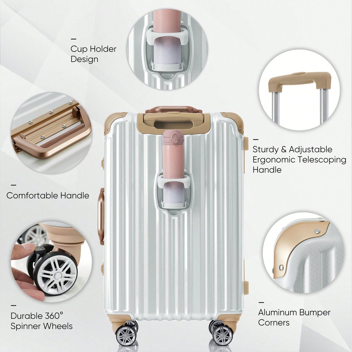 24in Aluminum Frame Carry-On Luggage With USB Port Spinner Wheels TSA Lock Travel Trolley Case For Business Trips And Beach Holidays