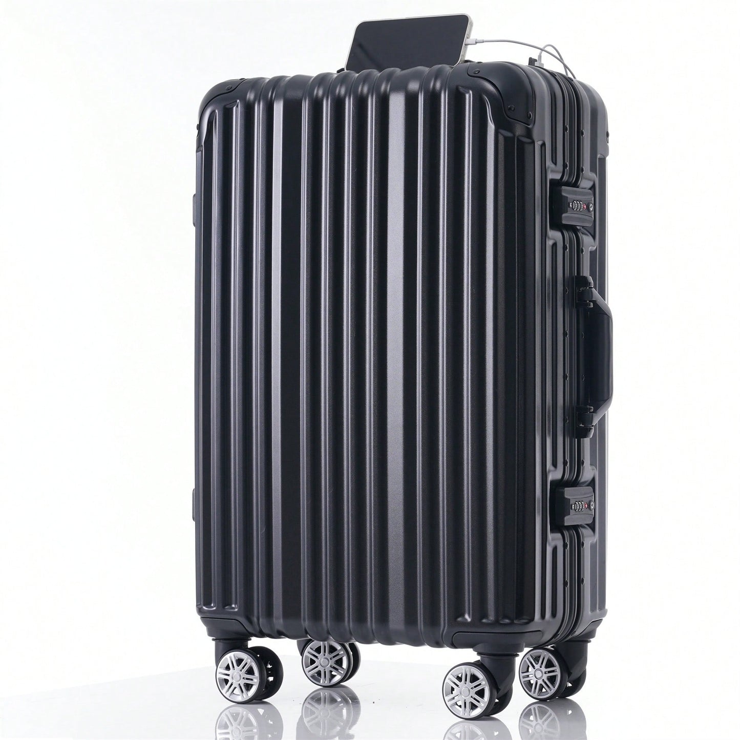 24in Aluminum Frame Carry-On Luggage With USB Port Spinner Wheels TSA Lock Travel Trolley Case For Business Trips And Beach Holidays