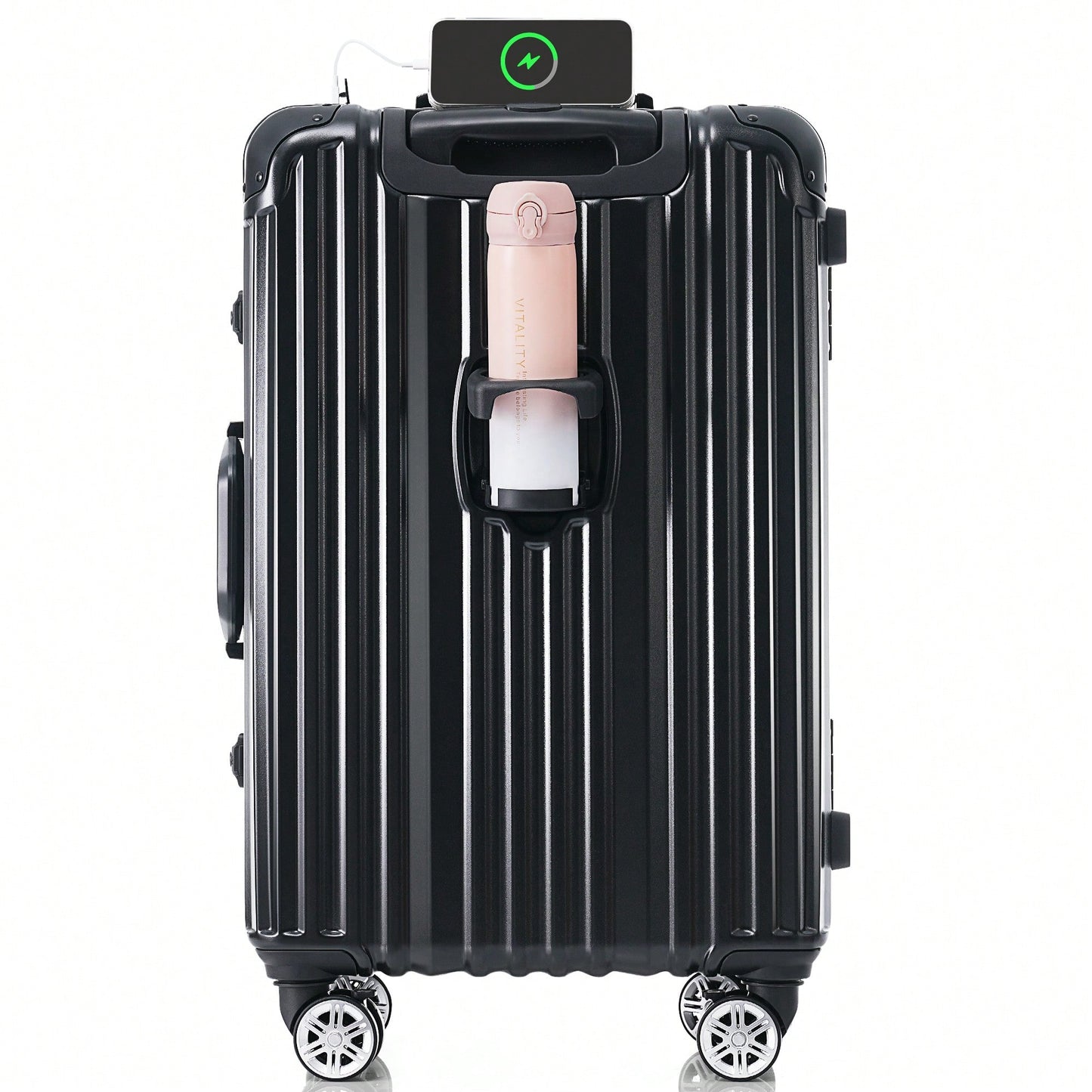 24in Aluminum Frame Carry-On Luggage With USB Port Spinner Wheels TSA Lock Travel Trolley Case For Business Trips And Beach Holidays