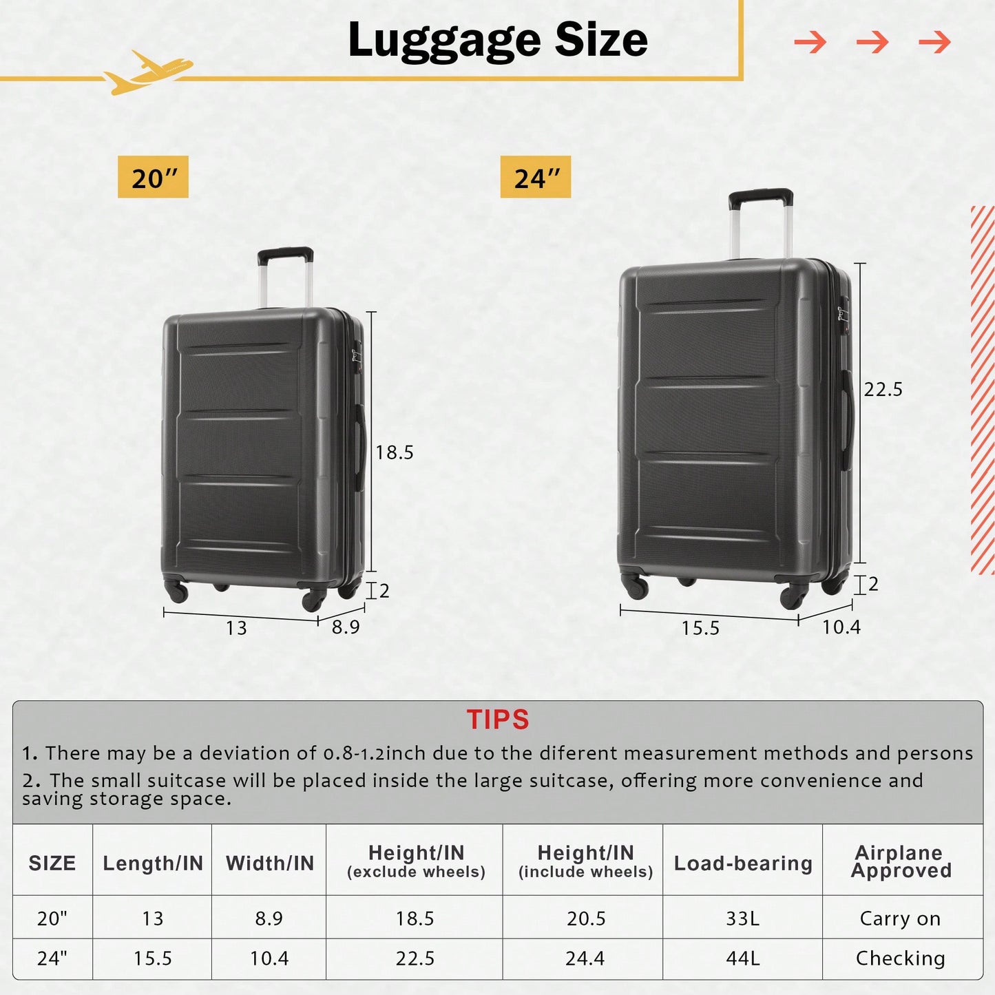 Lightweight Expandable 2 Piece Luggage Set With Spinner Wheels TSA Lock 20inch And 24inch Suitcases Travel Duffel And Toiletry Bag