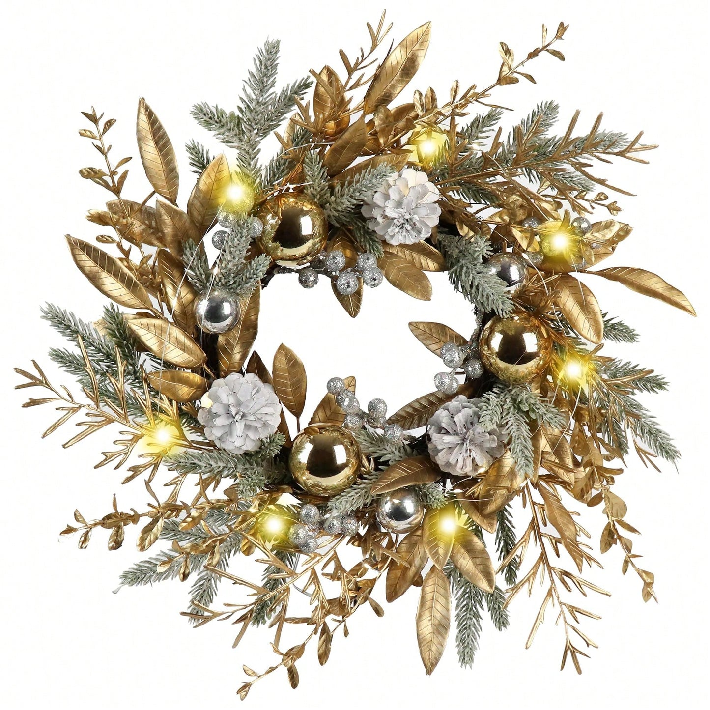 20 Inch Christmas Wreath With Warm LED Lights And 8 Lighting Modes For Holiday Door And Home Decorations