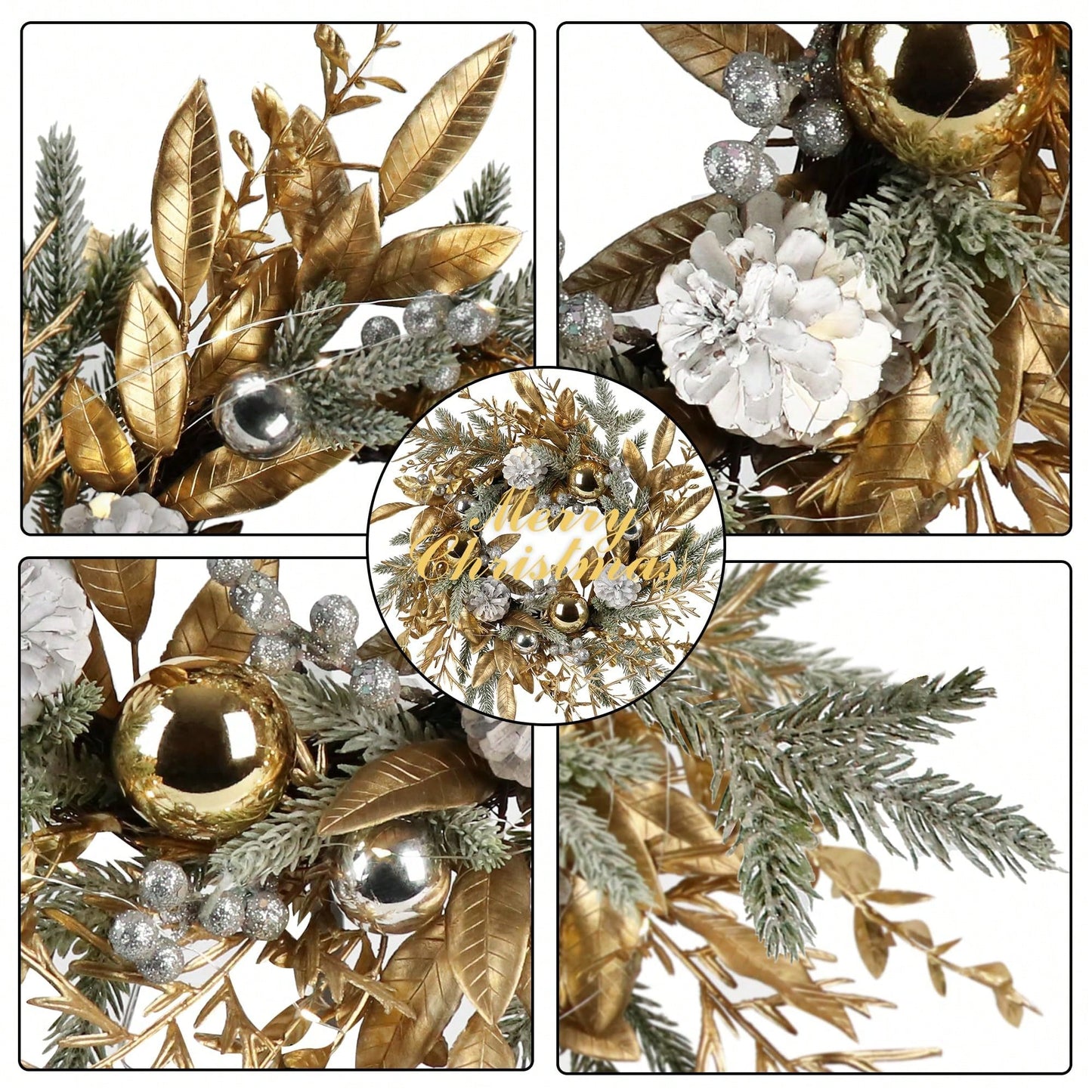 20 Inch Christmas Wreath With Warm LED Lights And 8 Lighting Modes For Holiday Door And Home Decorations