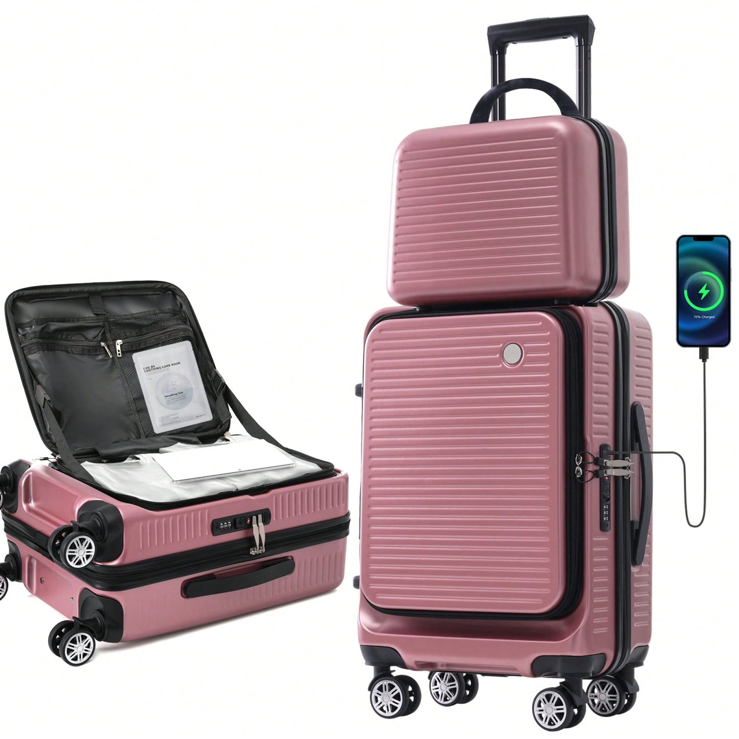 Lightweight 20 Inch Carry-On Luggage With Front Pocket USB Port And TSA Combination Lock, Ideal For Short Business Trips
