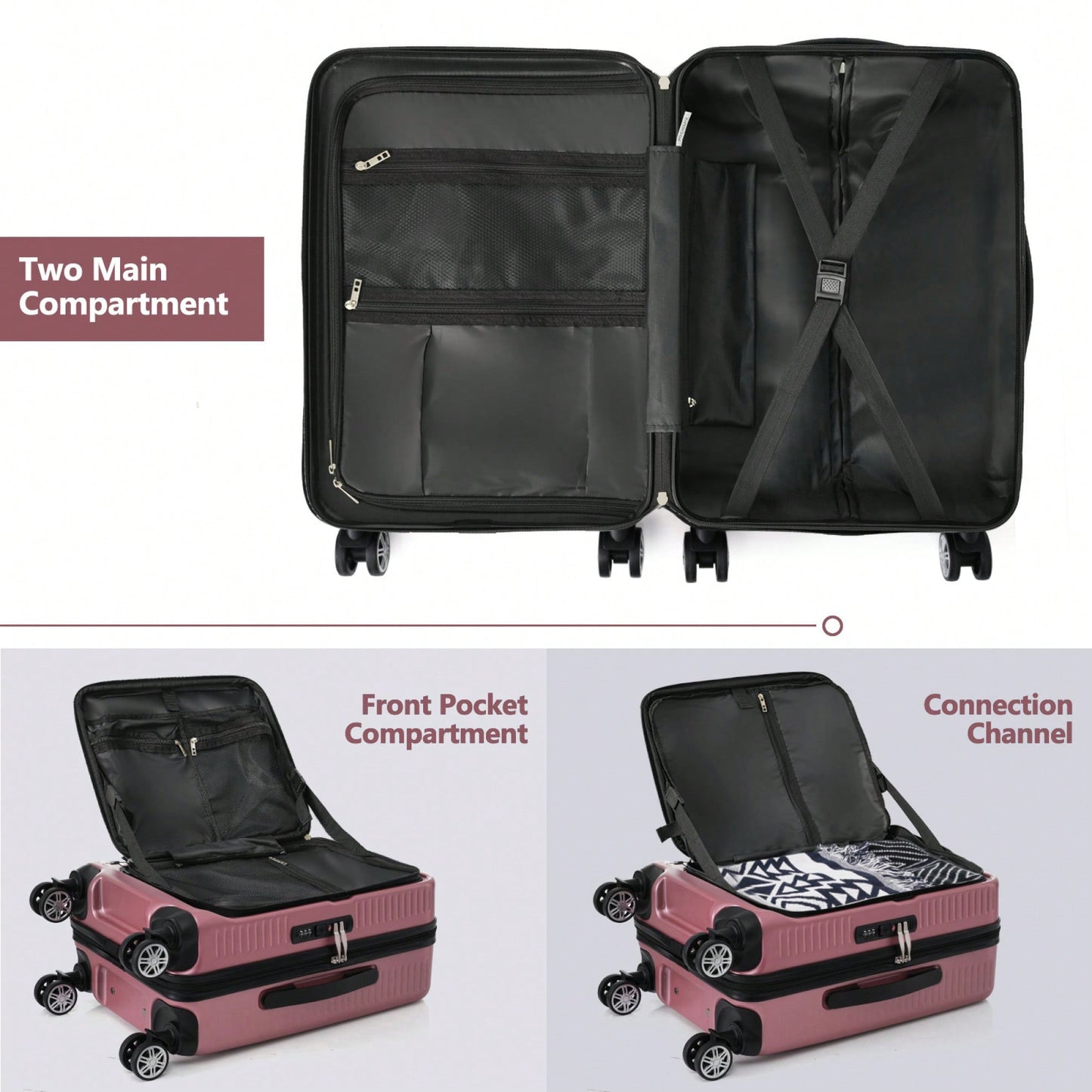 Lightweight 20 Inch Carry-On Luggage With Front Pocket USB Port And TSA Combination Lock, Ideal For Short Business Trips