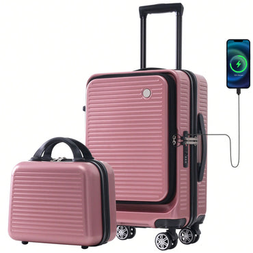 Lightweight 20 Inch Carry-On Luggage With Front Pocket USB Port And TSA Combination Lock, Ideal For Short Business Trips