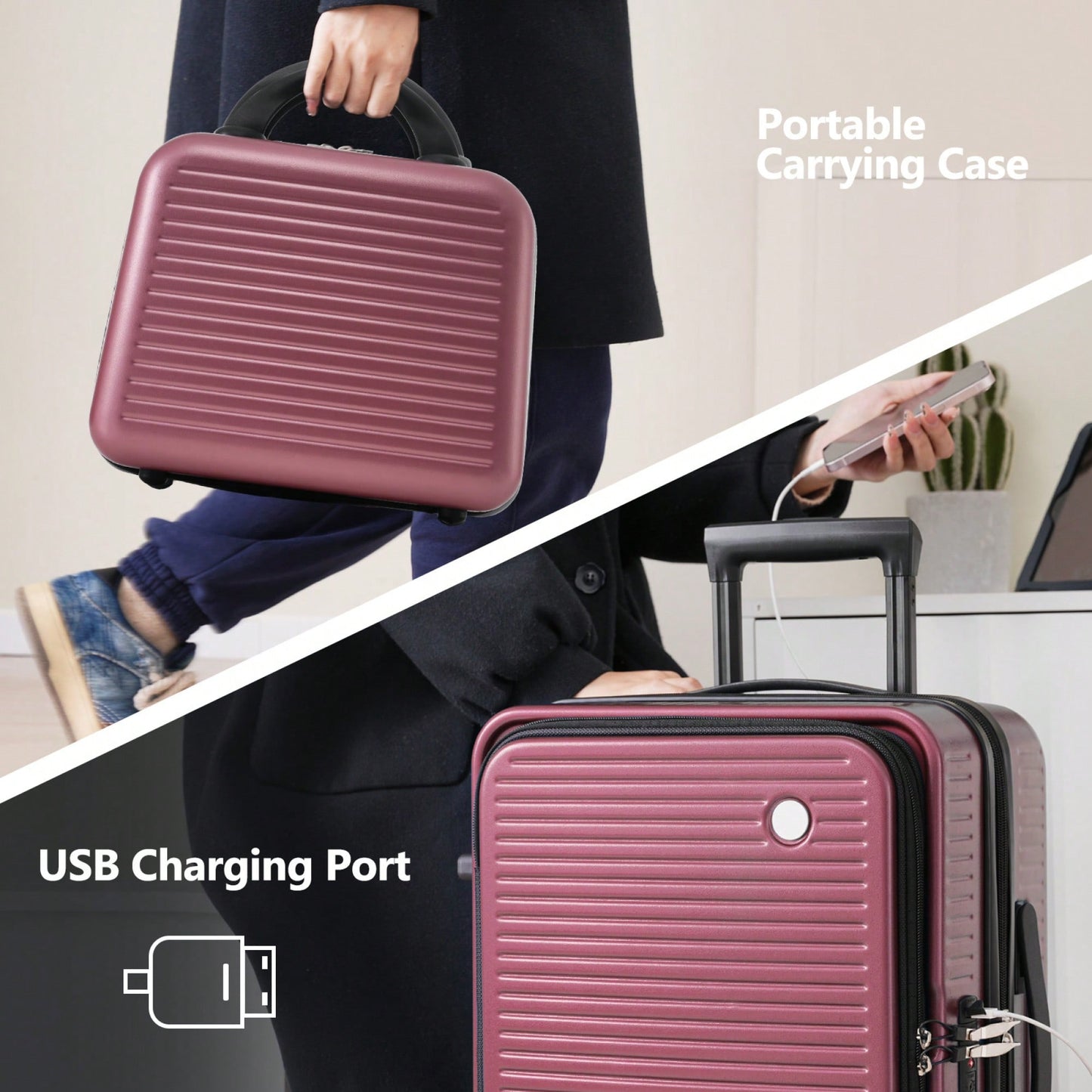 Lightweight 20 Inch Carry-On Luggage With Front Pocket USB Port And TSA Combination Lock, Ideal For Short Business Trips