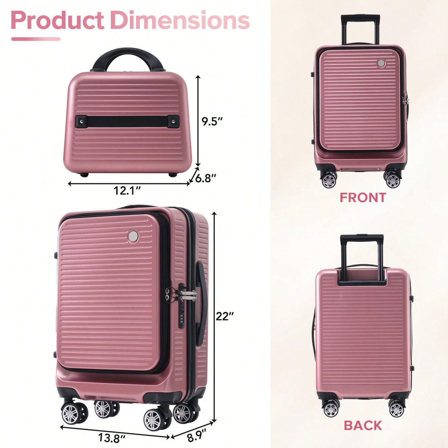 Lightweight 20 Inch Carry-On Luggage With Front Pocket USB Port And TSA Combination Lock, Ideal For Short Business Trips