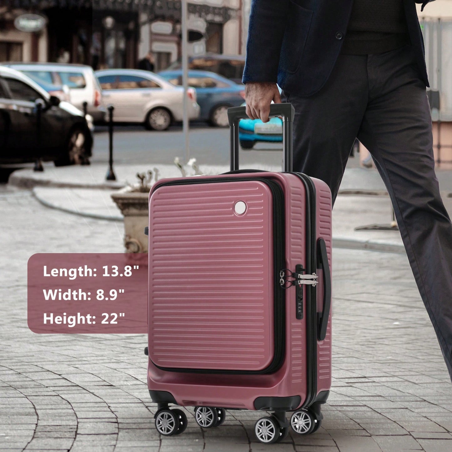 Lightweight 20 Inch Carry-On Luggage With Front Pocket USB Port And TSA Combination Lock, Ideal For Short Business Trips