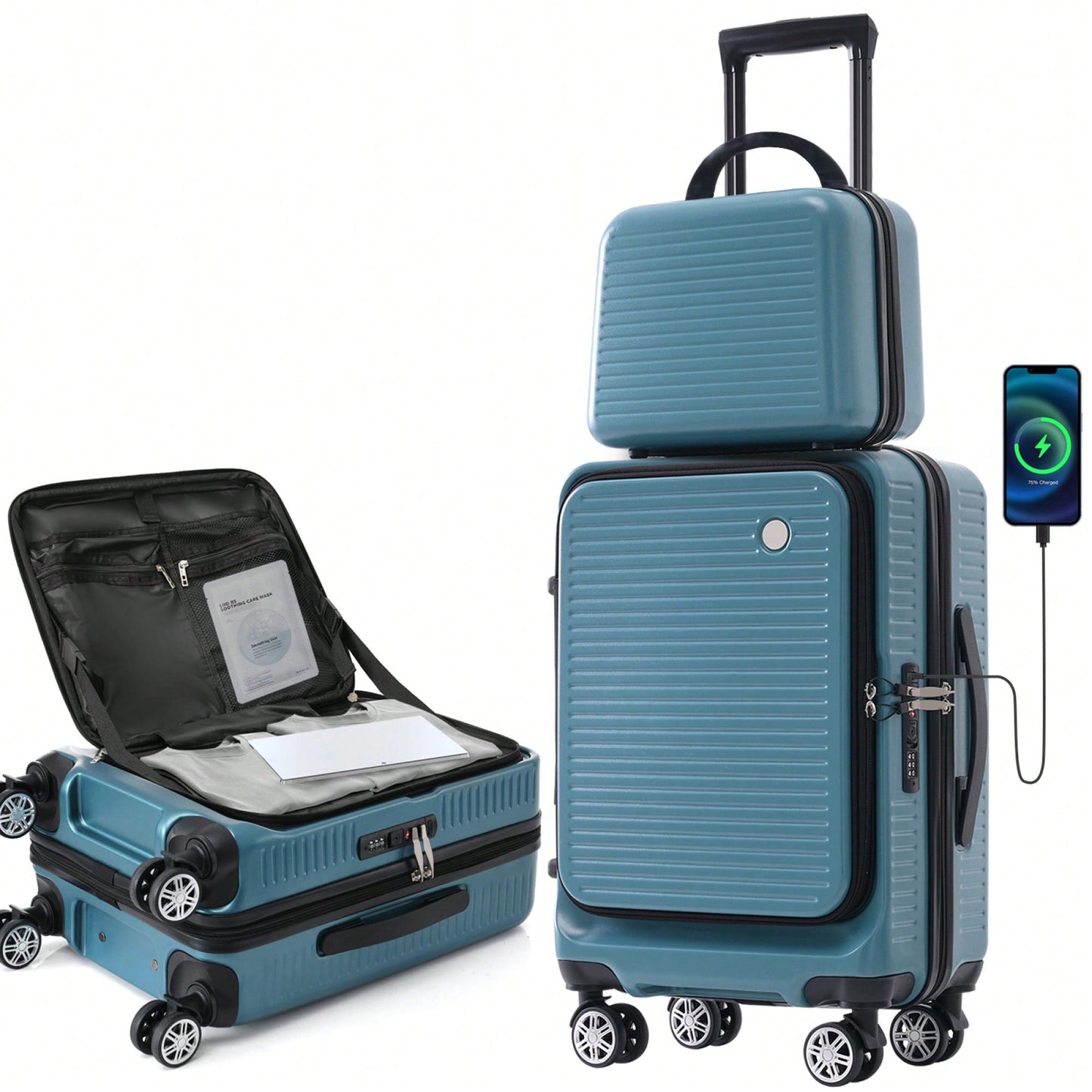 Lightweight 20 Inch Carry-On Luggage With Front Pocket USB Port And TSA Combination Lock, Ideal For Short Business Trips