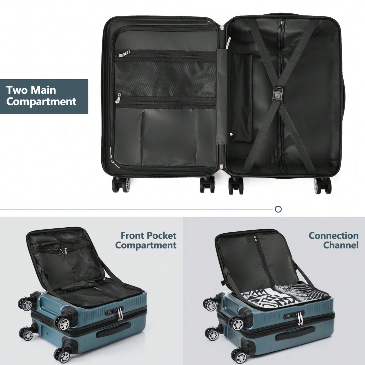 Lightweight 20 Inch Carry-On Luggage With Front Pocket USB Port And TSA Combination Lock, Ideal For Short Business Trips
