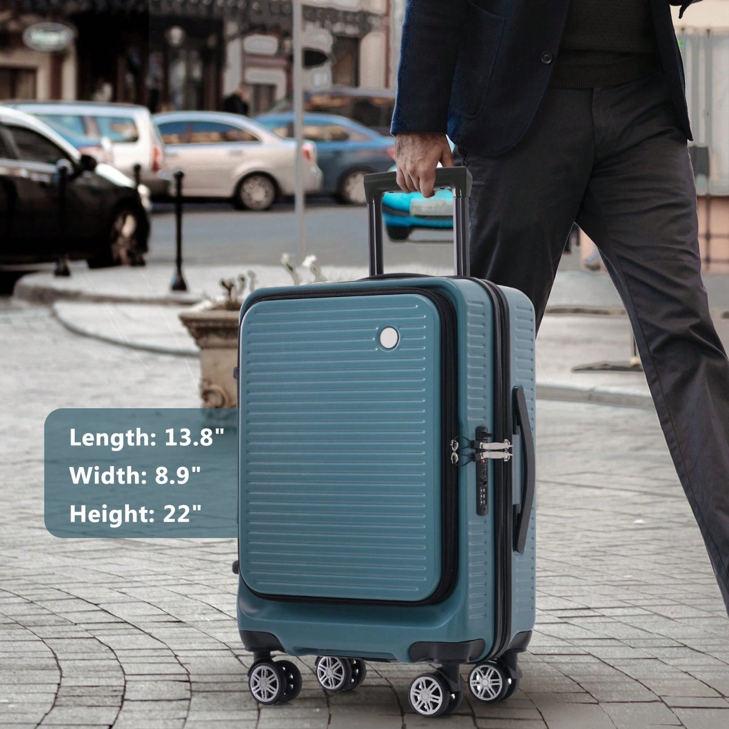 Lightweight 20 Inch Carry-On Luggage With Front Pocket USB Port And TSA Combination Lock, Ideal For Short Business Trips