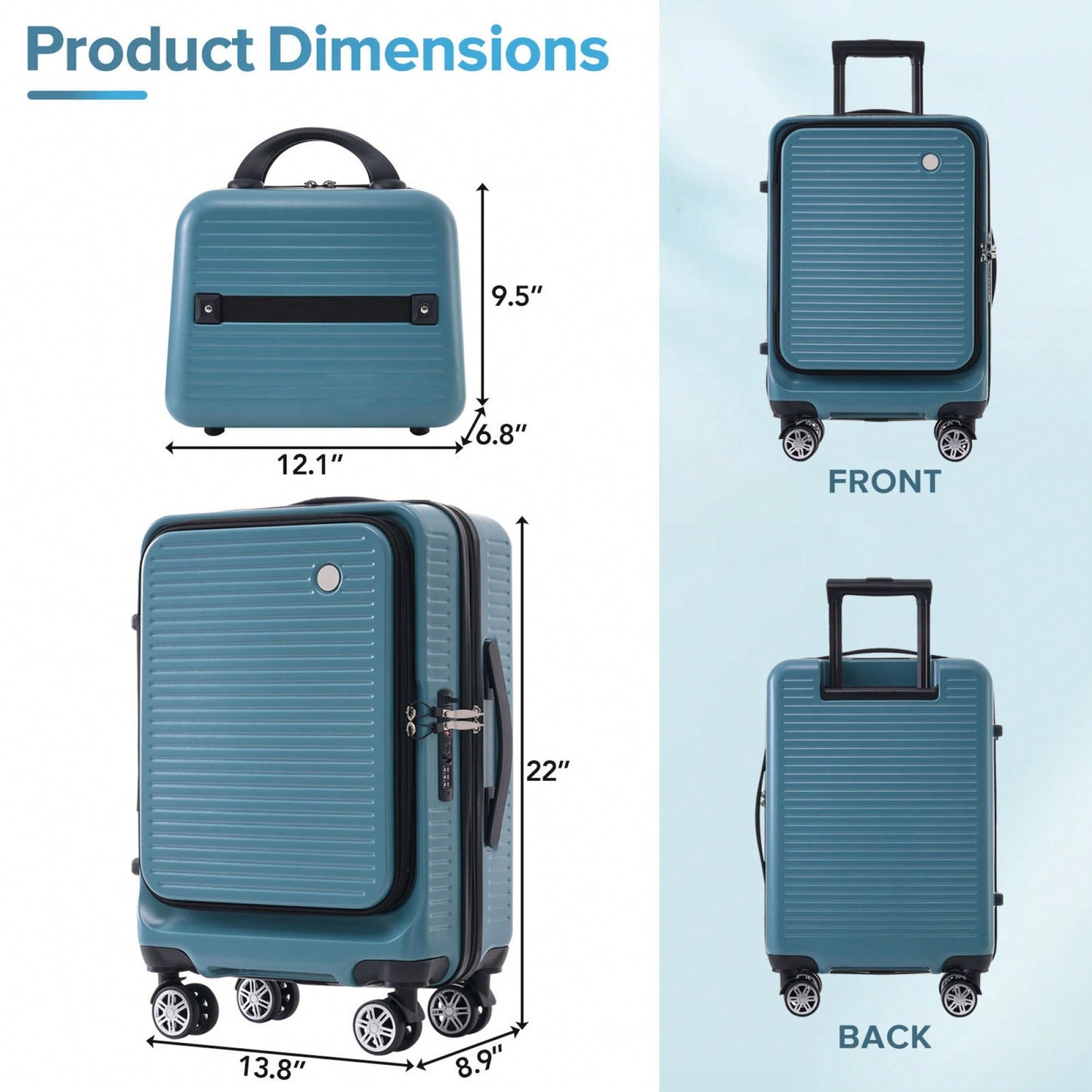 Lightweight 20 Inch Carry-On Luggage With Front Pocket USB Port And TSA Combination Lock, Ideal For Short Business Trips