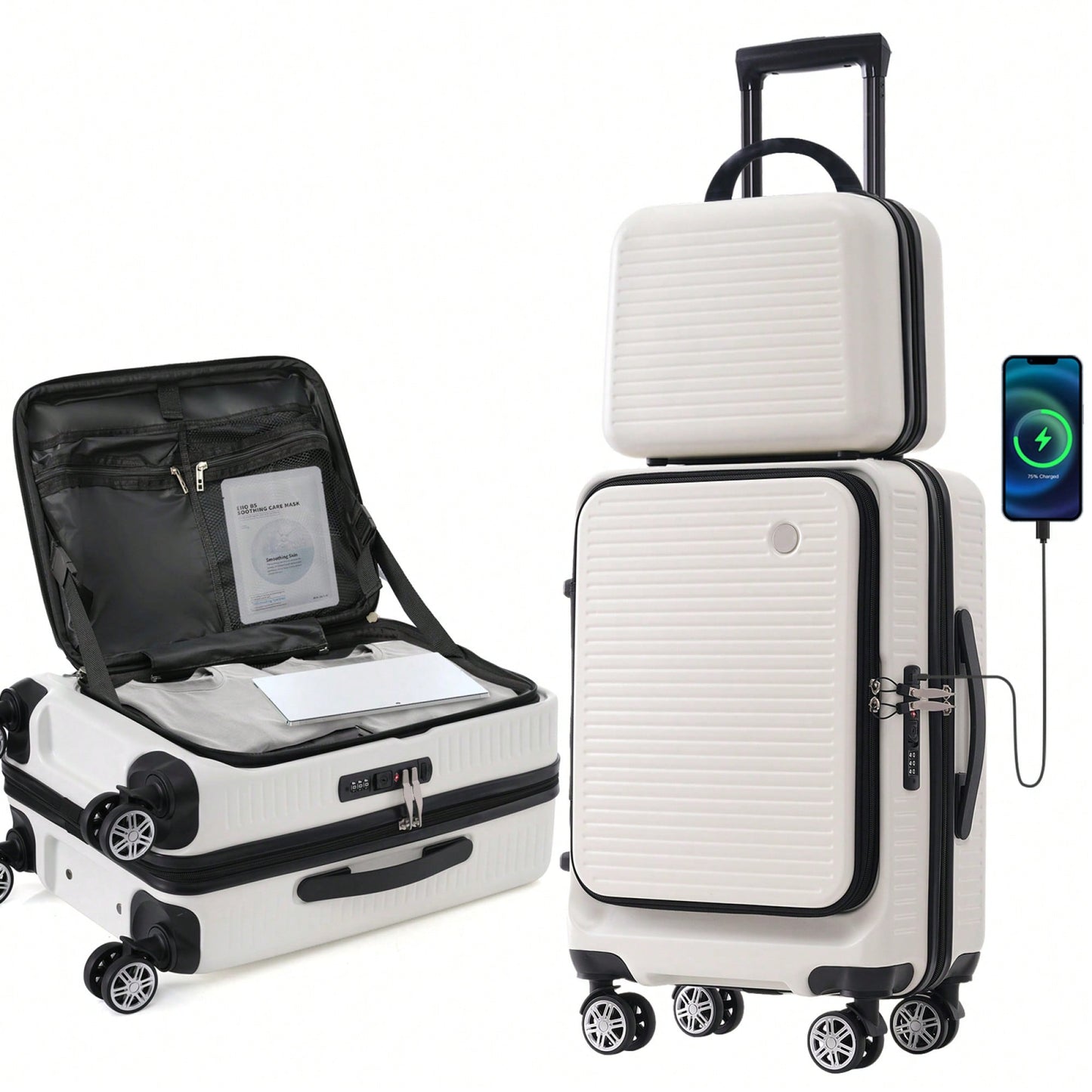Lightweight 20 Inch Carry-On Luggage With Front Pocket USB Port And TSA Combination Lock, Ideal For Short Business Trips