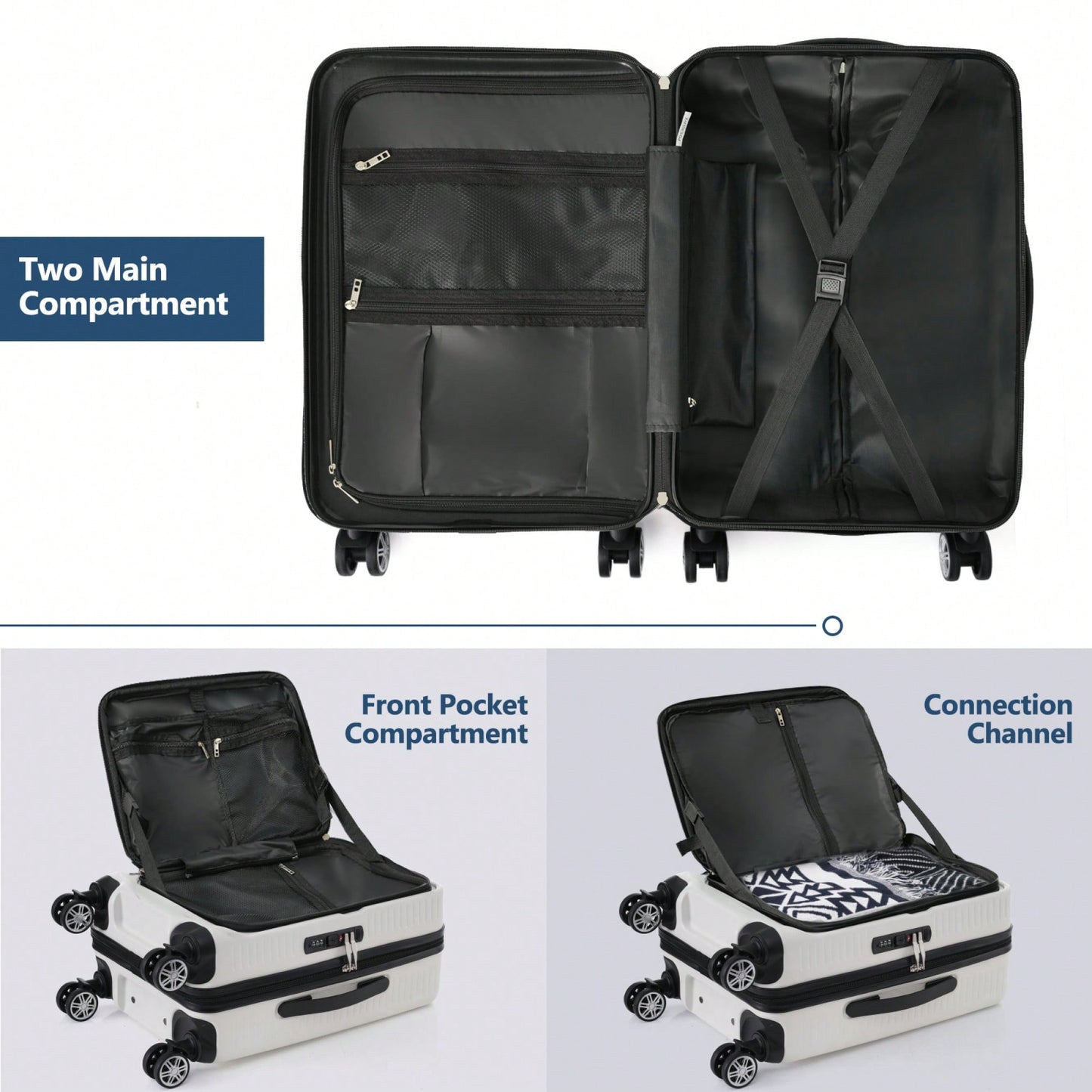 Lightweight 20 Inch Carry-On Luggage With Front Pocket USB Port And TSA Combination Lock, Ideal For Short Business Trips