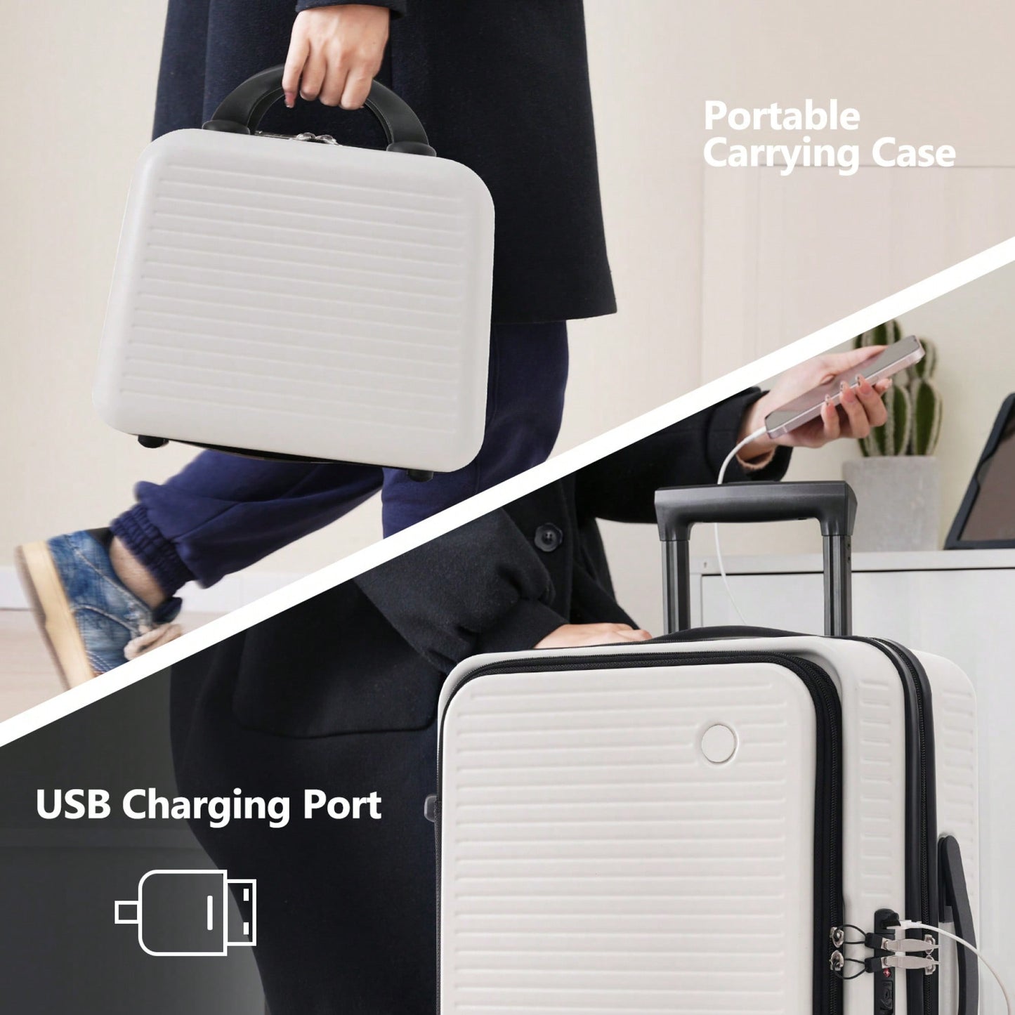 Lightweight 20 Inch Carry-On Luggage With Front Pocket USB Port And TSA Combination Lock, Ideal For Short Business Trips