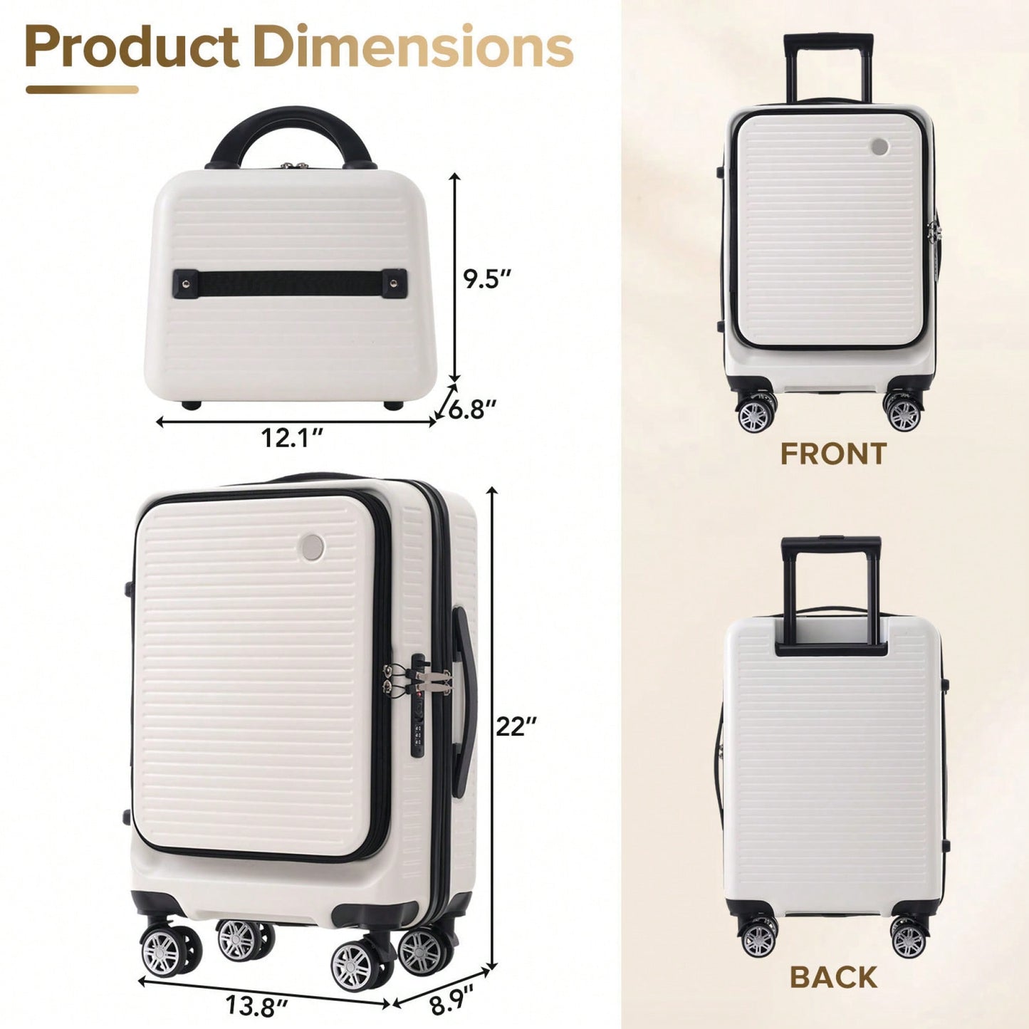 Lightweight 20 Inch Carry-On Luggage With Front Pocket USB Port And TSA Combination Lock, Ideal For Short Business Trips
